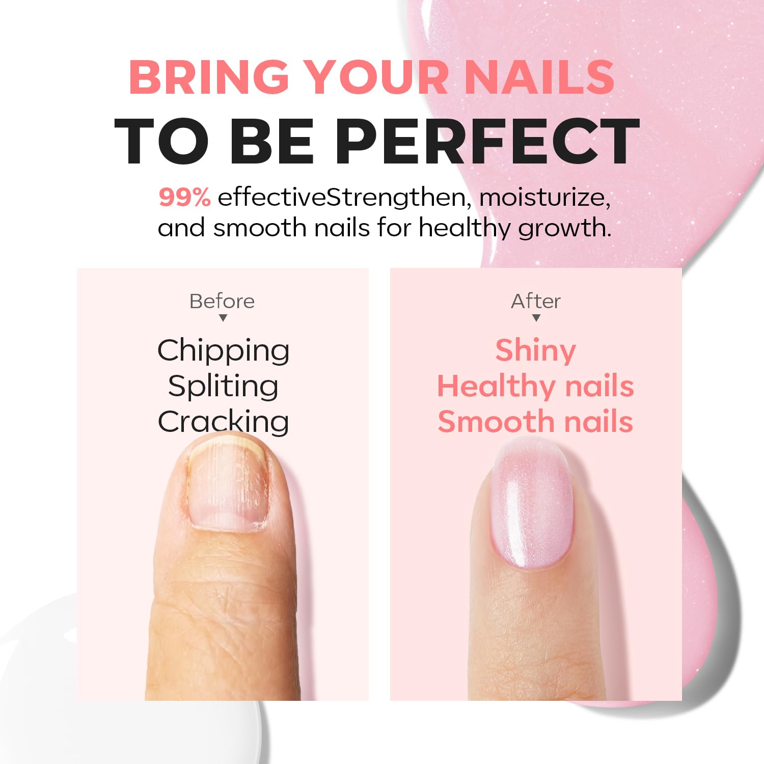 Modelones Nail Strengthener & Ridge Filler - Clear Nail Polish for Thin, Weak & Damaged Nails - Nail Hardener with Pink Glow (15ml) - Perfect for At-Home Manicures & Nail Care Routine