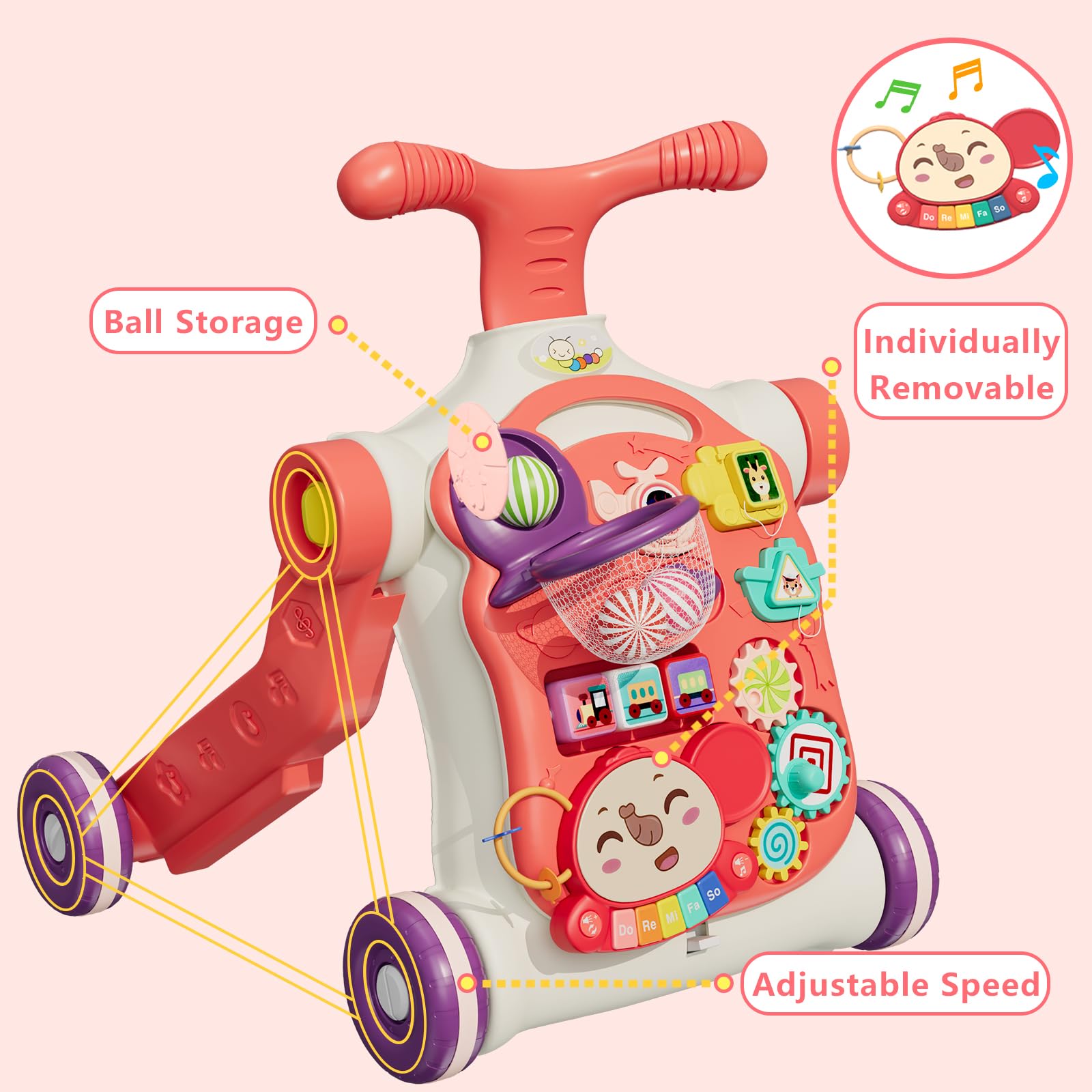 5-in-1 Baby Walker & Activity Center - Learning to Walk Toy for Girls 12+ Months, Perfect Gift for Toddlers - Play & Learn at Home