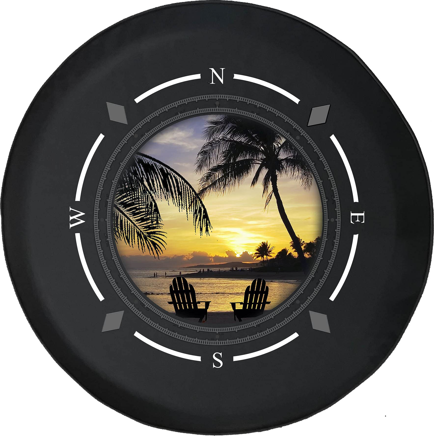 Premium American Unlimited Spare Tire Cover with Compass Design | Durable SUV, RV & Trailer Wheel Protector | Waterproof Beach & Sunset Ocean Theme | Perfect for Road Trips, Camping & Outdoor Adventures