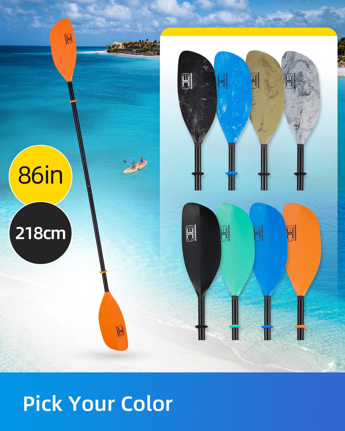 OCEANBROAD 2-Piece Aluminum Kayak Paddle 86in/218cm or 90.5in/230cm - Lightweight Floatable Canoe Oar for Kayaking, Canoeing & Boating - Perfect for Lakes, Rivers & Ocean Paddling Adventures