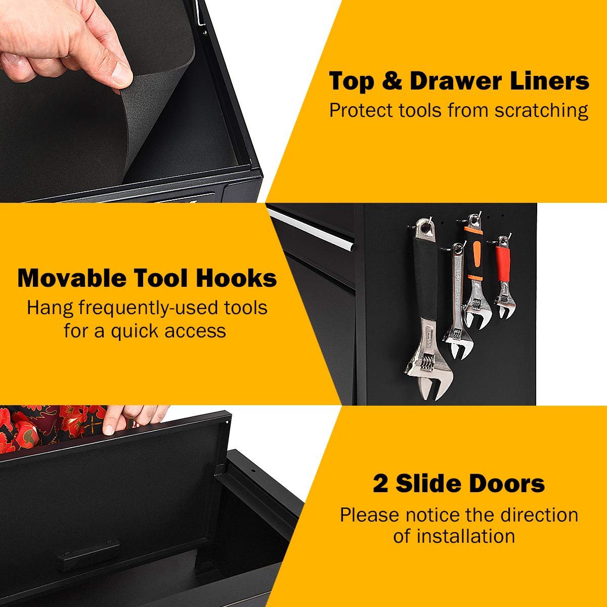 Goplus 6-Drawer Rolling Tool Chest with Auto Locking System - 3-in-1 Tool Box Organizer with Lockable Wheels, Sliding Drawers & Detachable Top - Heavy Duty Tool Storage Cabinet for Garage, Workshop, Home DIY & Professional Use (Black)
