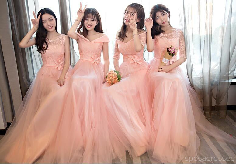 Elegant Mismatched Peach Lace Tulle Long Bridesmaid Dresses - BD005 | Perfect for Weddings, Formal Events & Special Occasions