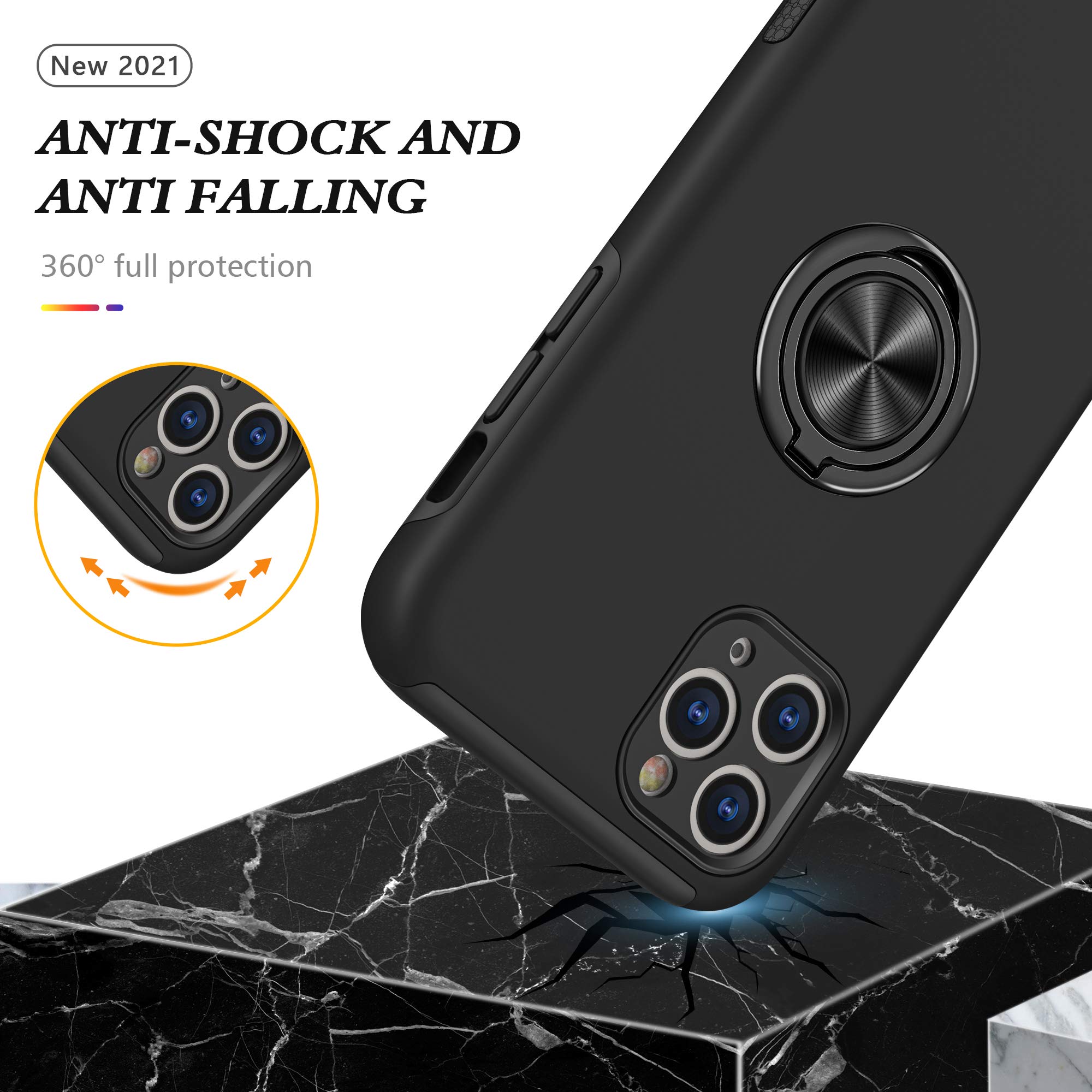 Premium iPhone 11 Pro Max Case with Tempered Glass Screen Protector - 2-in-1 Slim Protective Cover with Magnetic Kickstand (Black) | Shockproof Phone Case for Work, Travel & Outdoor Activities