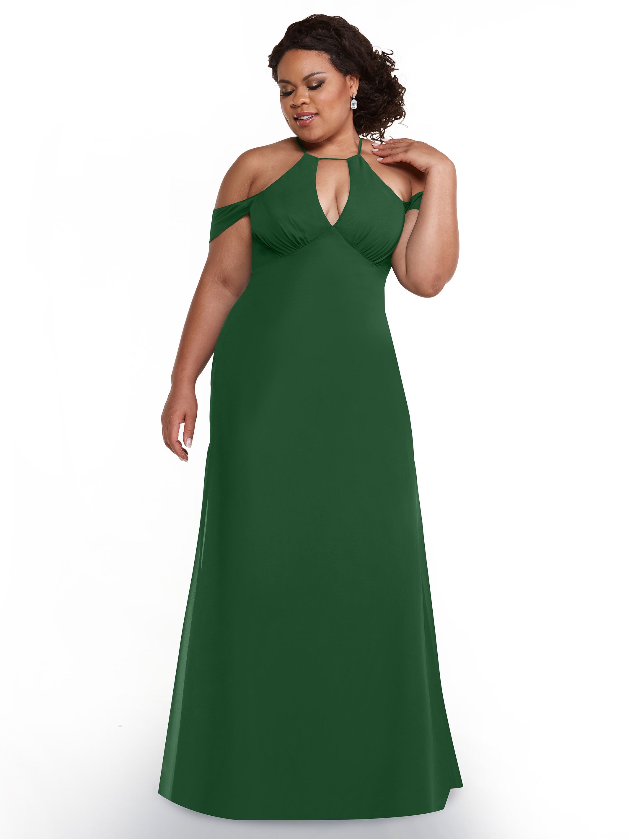 Elegant Off-The-Shoulder Chiffon Bridesmaid Dress with Halter Neckline - Perfect for Weddings, Prom & Formal Events | Style 80148