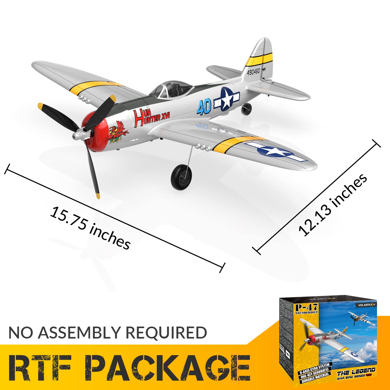 VOLANTEXRC P-47 Thunderbolt RC Plane for Beginners - 4CH WWII Warbird with Aileron, 2.4Ghz Remote Control Airplane | Xpilot Self-Righting & One Key Aerobatic | Ready-to-Fly (RTF) | Perfect Gift for Adults & RC Hobbyists | Great for Outdoor Flying, Backyard Practice & Aerial Photography