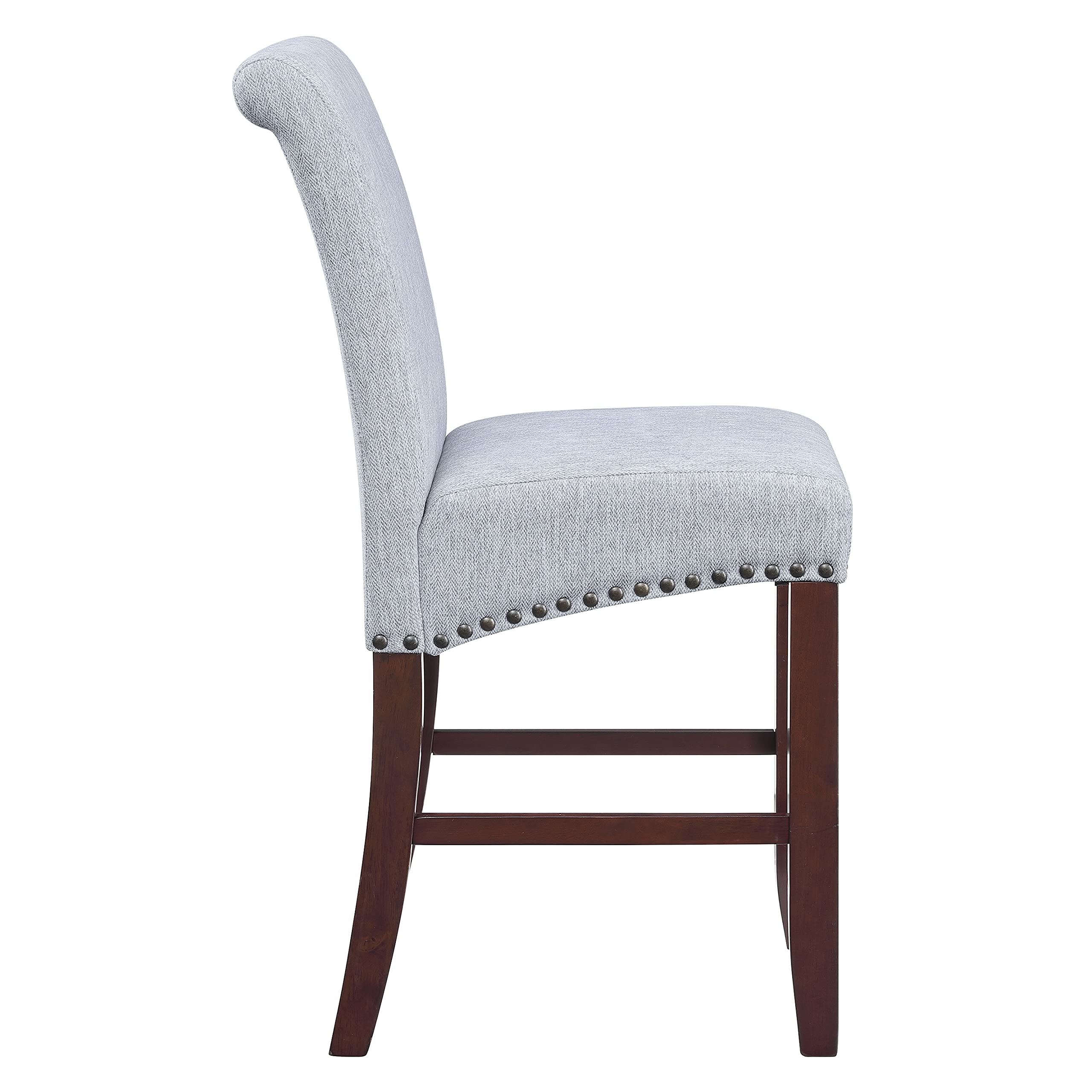 OSP Home Furnishings 24 Inch Parsons Bar Stool with Antique Bronze Nail Heads & Smoke Fabric - Perfect for Kitchen Islands, Breakfast Bars & Modern Dining Areas