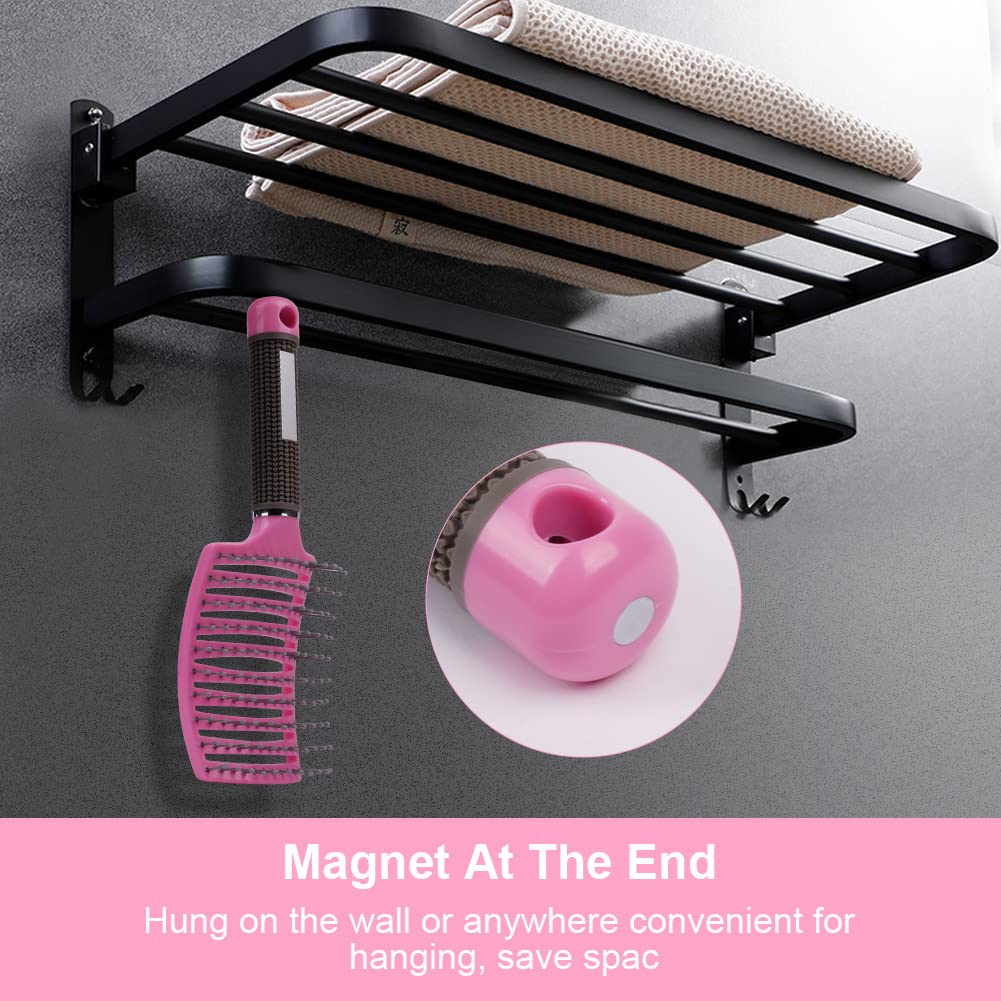 AOOWU Detangling Hair Brush for Long Thick Curly Hair - Soft Massage Paddle Hairbrush for Men & Women - Reduces Hair Breakage & Damage - Perfect for Daily Styling, Salon Use & Travel (Pink)