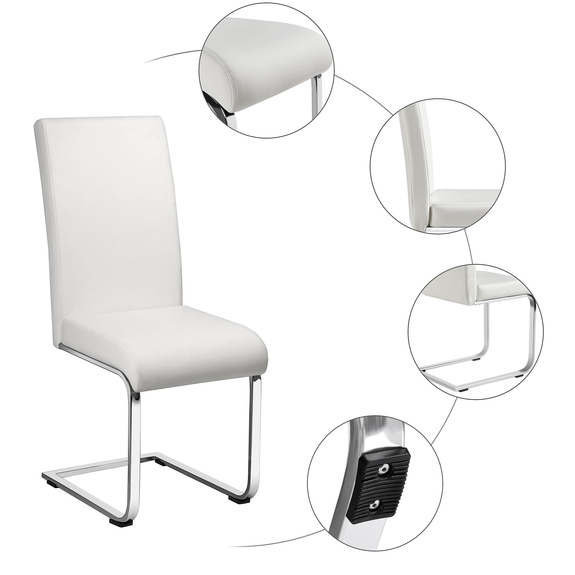 Yaheetech 4-Piece White Modern Dining Chairs Set - Faux Leather Upholstered Kitchen Chairs with Chrome Legs & High Back - Perfect for Dining Room, Kitchen, Cafe, and Restaurant Use