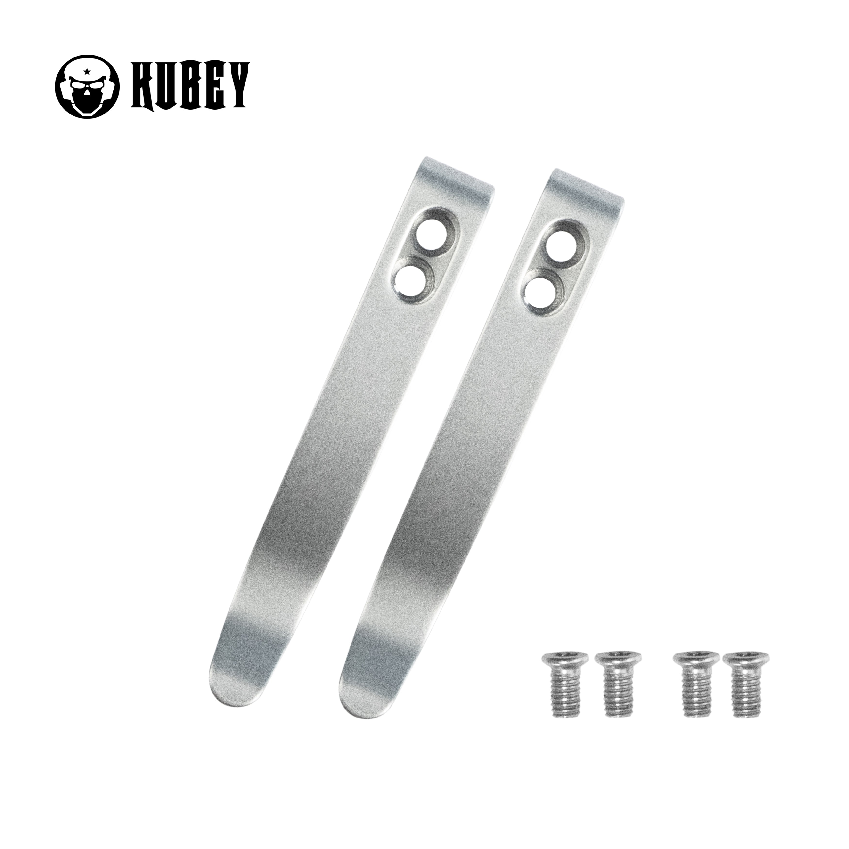 Kubey Stainless Steel Deep Carry Reversible Pocket Knife Clip - 2 Pack with 4 Screws for Folding Knives - Grey (KH002) - Perfect for EDC, Camping & Outdoor Activities