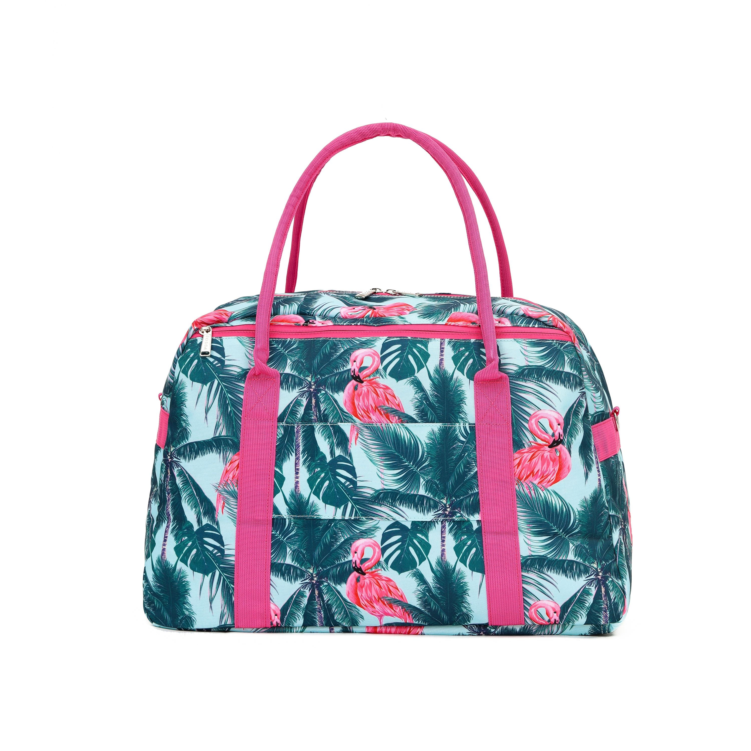 Tosca TCA935 Stylish Flamingo Print Tote & Duffle Bag for Women - Perfect for Travel, Gym, and Everyday Use