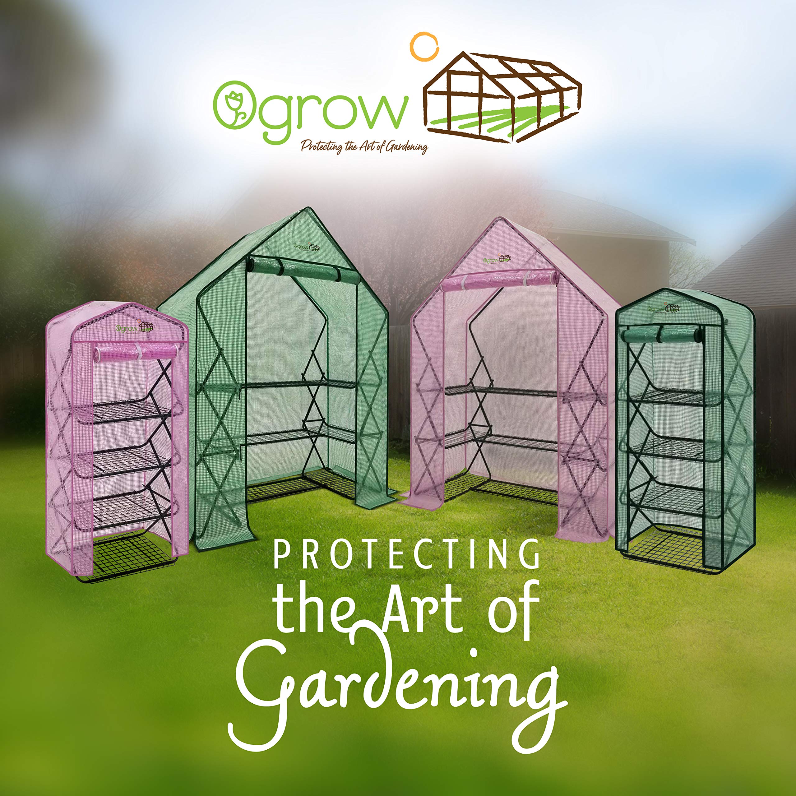 Ogrow® 4 Tier Pop-Up Greenhouse with Lilac Premium PE Cover - Portable Plant Protection for Indoor/Outdoor Gardening, Seed Starting & Plant Growing