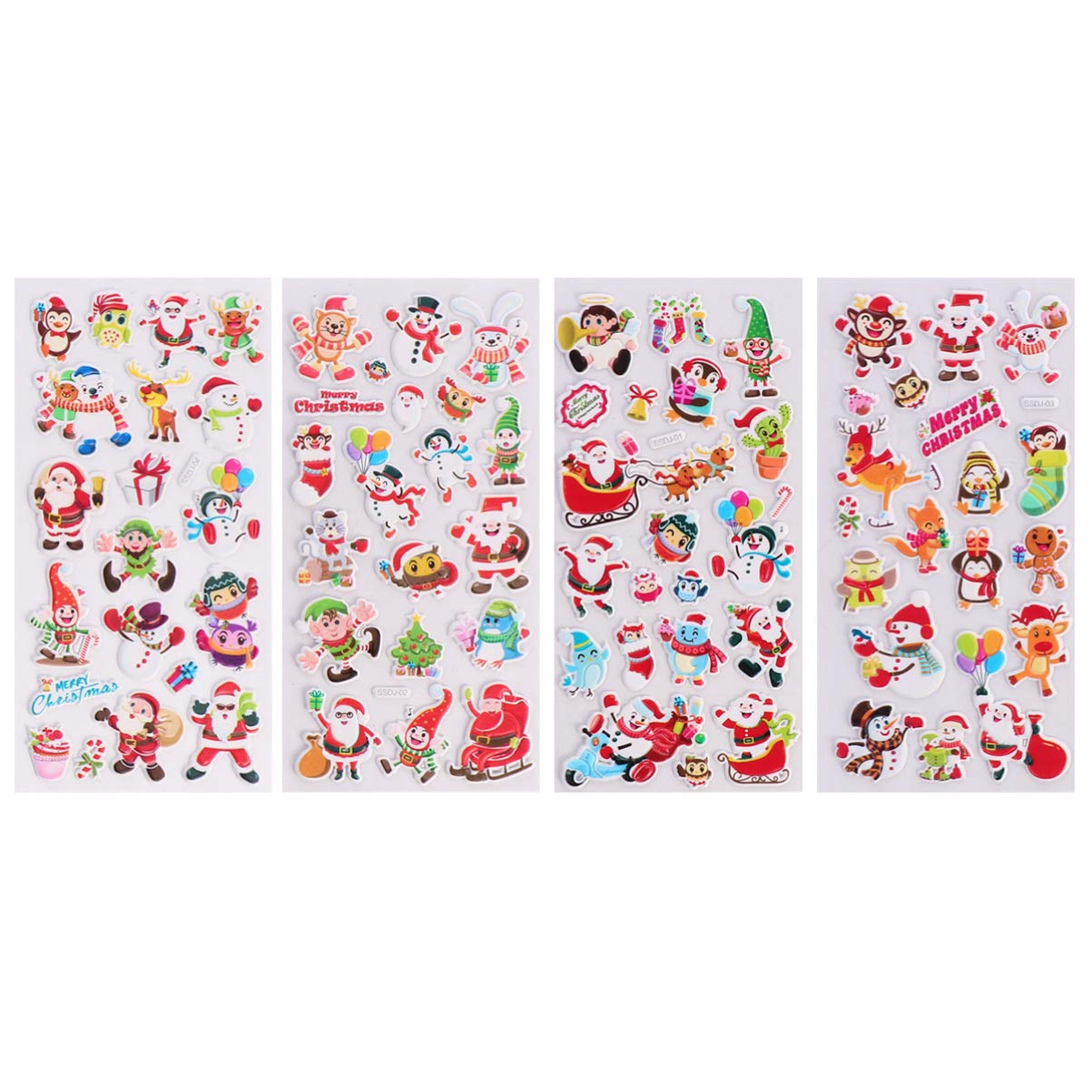 EXCEART 4pcs 3D Puffy Stickers for Kids - Christmas Santa Claus & Snowman Cartoon Stickers for Boys & Girls - Fun DIY Crafts, Scrapbooking & Holiday Decorations