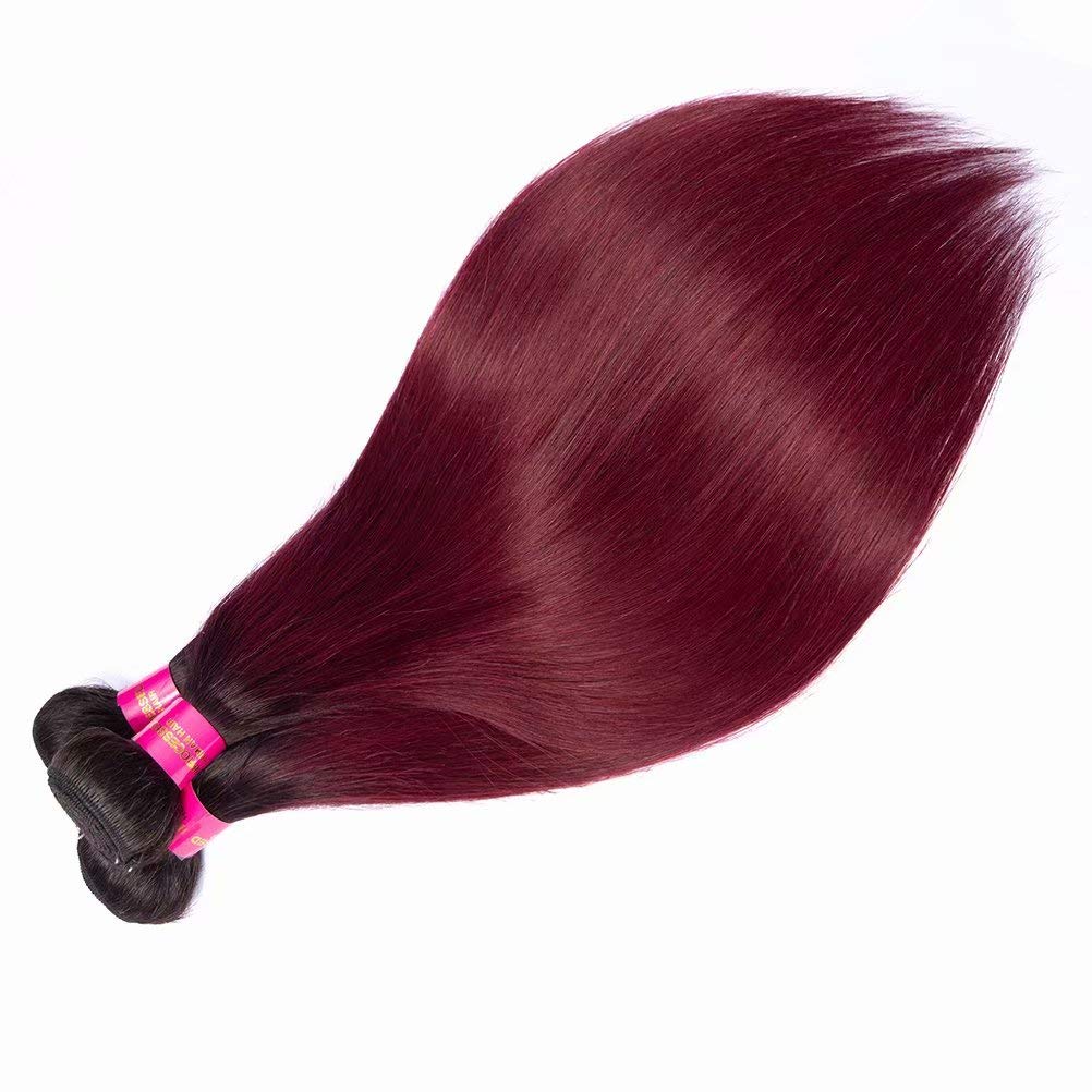 8A Grade Ombre Brazilian Human Hair Straight Extensions - Dark Root to Burgundy Ombre 3 Bundles (14 16 18 Inch) | Premium Red Straight Hair Weft for Styling & Volume | Perfect for Daily Wear, Parties & Special Occasions