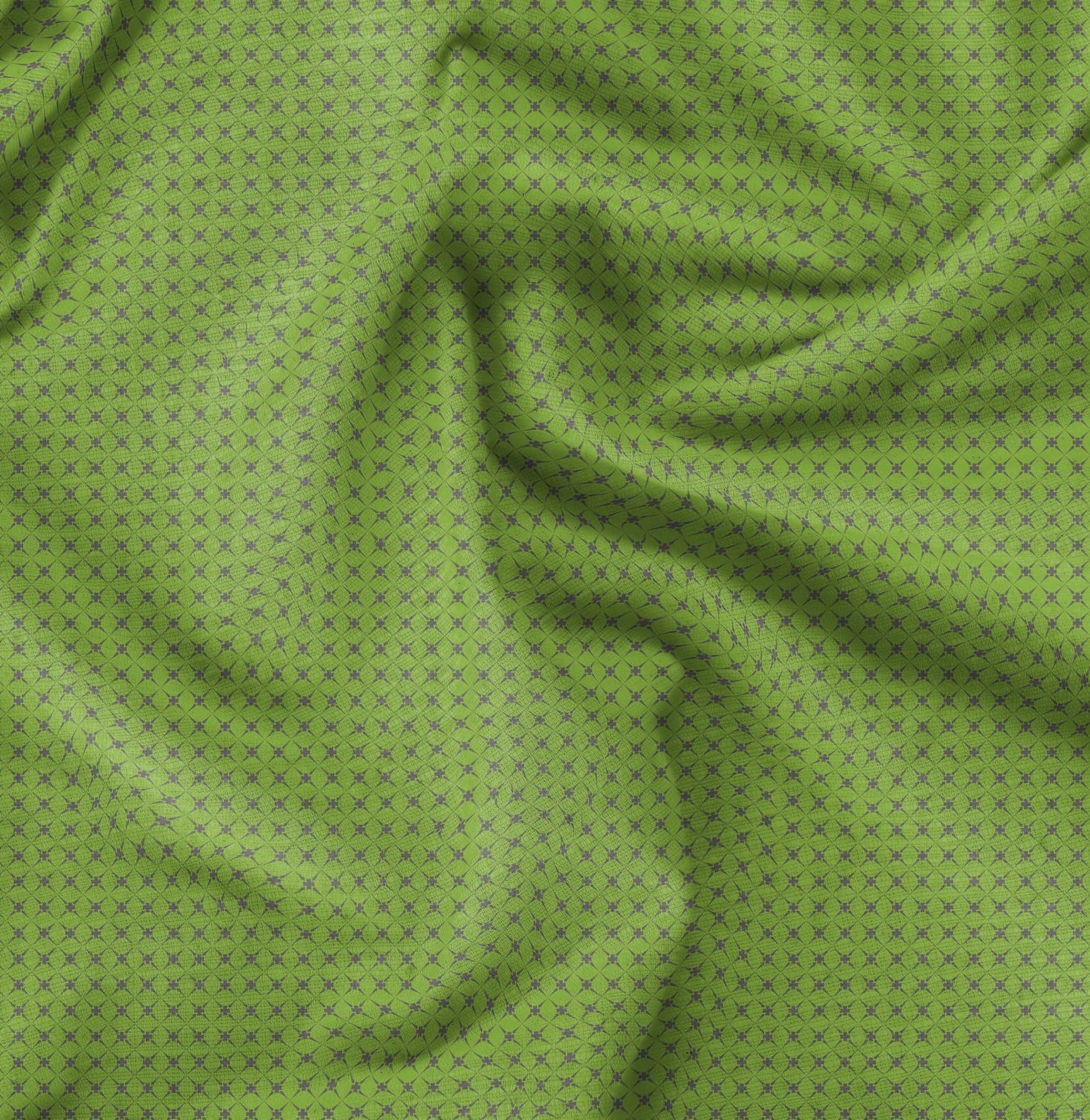 Soimoi Moss Green Georgette Fabric by The Yard - 42 Inch Wide - Geometric Star Print - Cosmic & Whimsical Design for Dresses, Scarves & DIY Fashion Projects