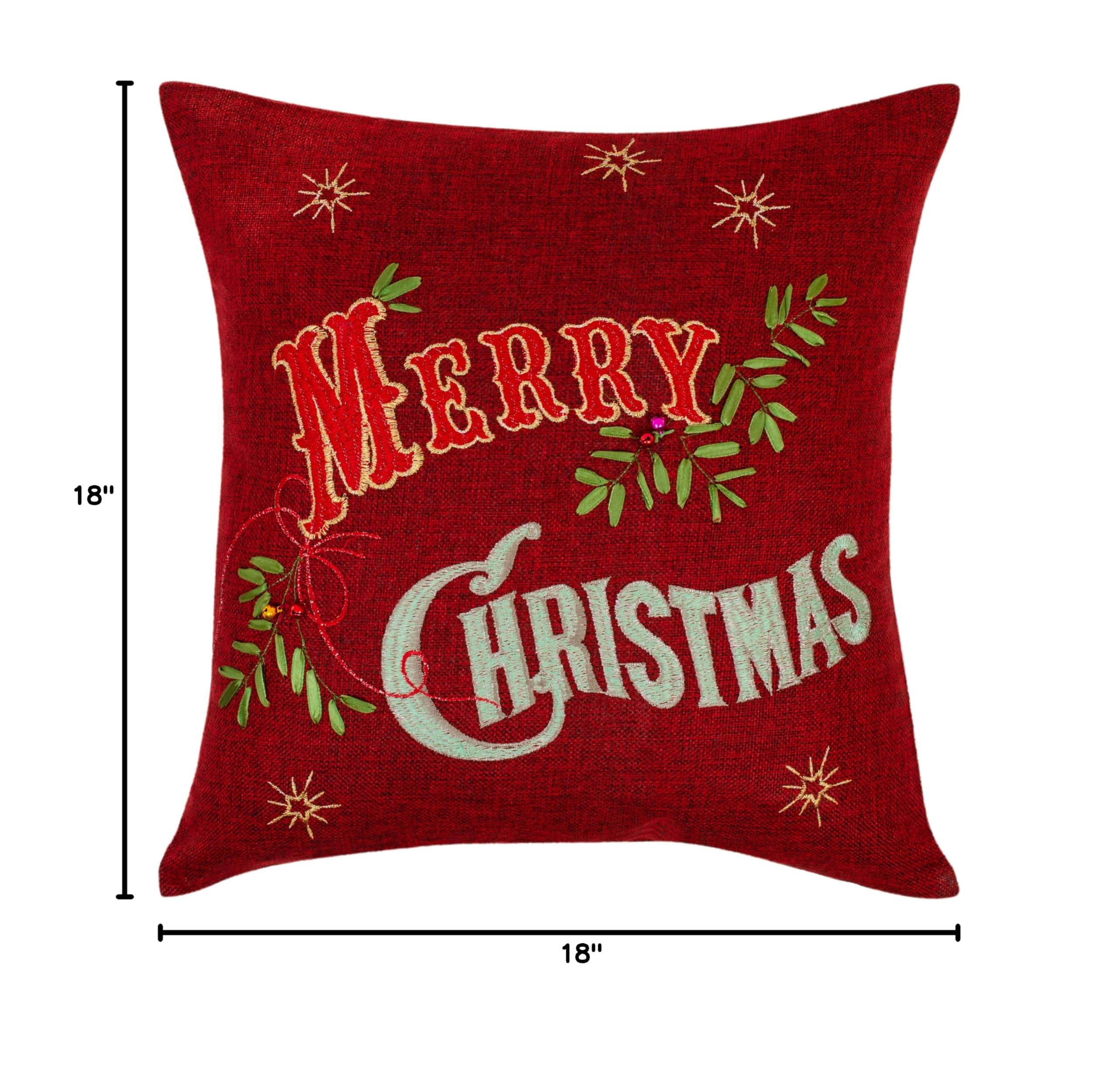 18x18 Inch Violet Linen Merry Throw Pillows with SESNL Bells CU COV Design - Perfect for Sofa, Bedroom Decor and Holiday Home Styling