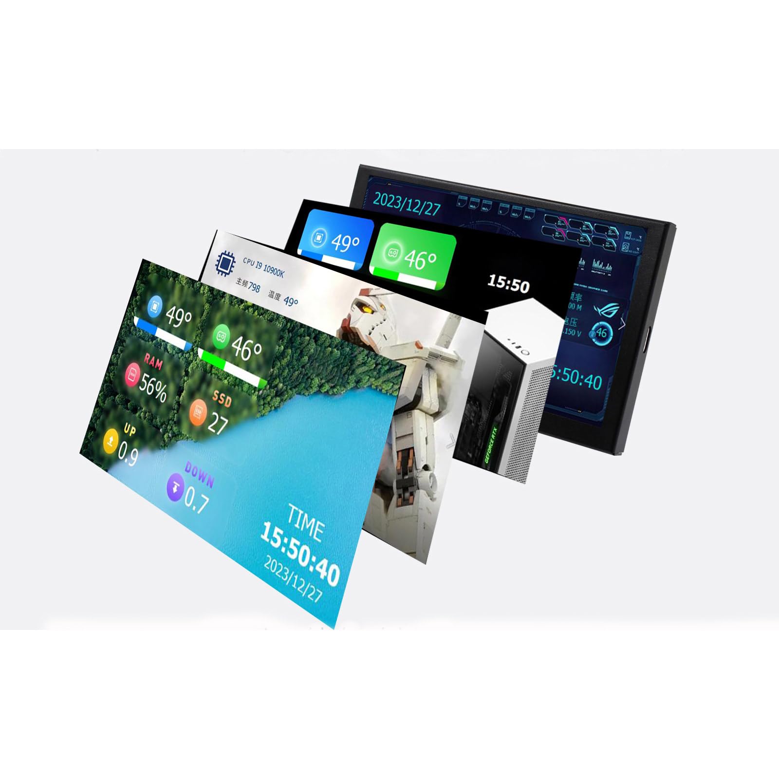 5 Inch USB-C Secondary Screen for PC - Small Desktop Computer Temperature Display Monitor | Dual Screen Setup for Visual Design Editing & PC Case Monitoring