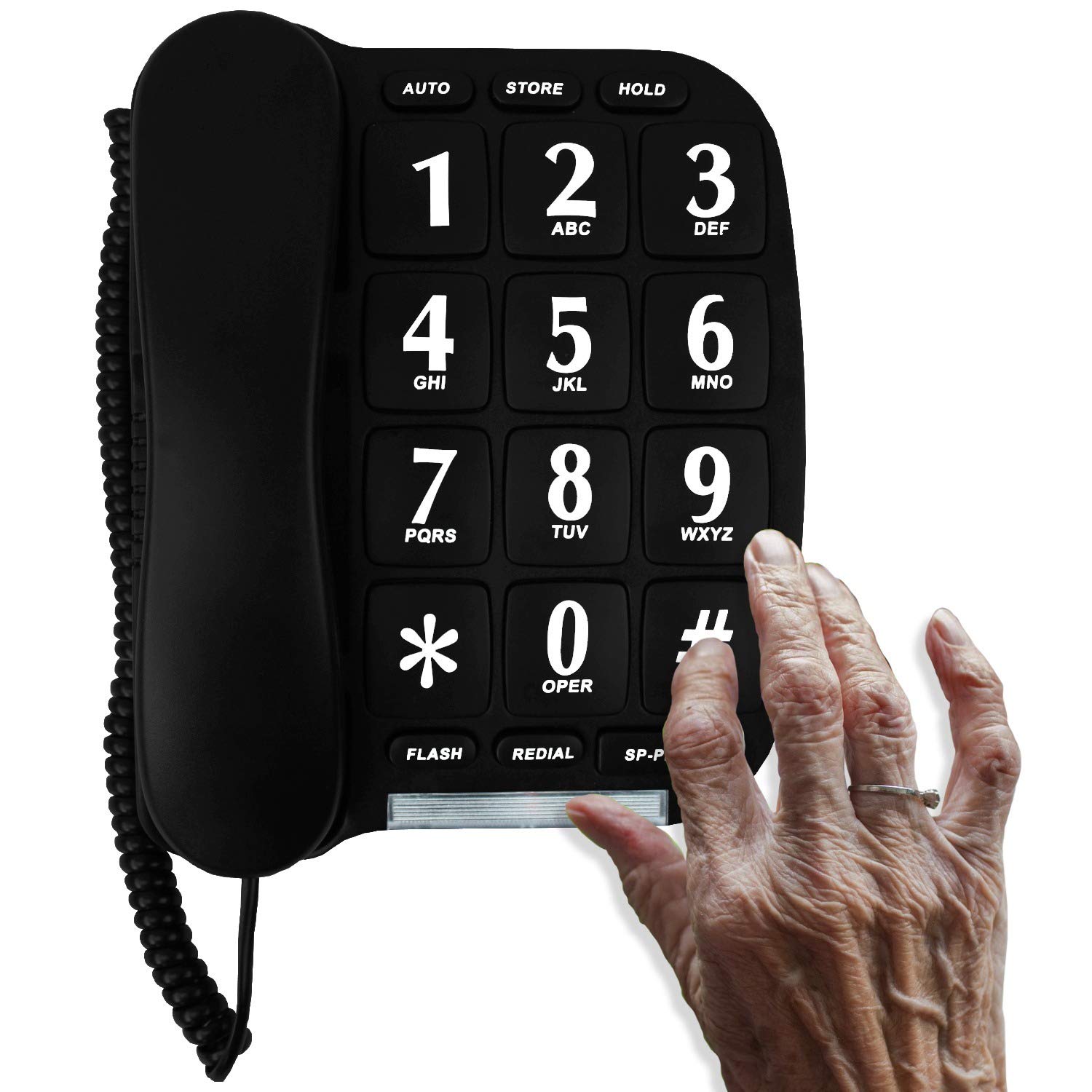 Large Button Corded Phone for Seniors - Wall Mount or Desktop Telephone with Loud Speaker & Caller ID Memory - Perfect for Elderly, Home, and Office Use