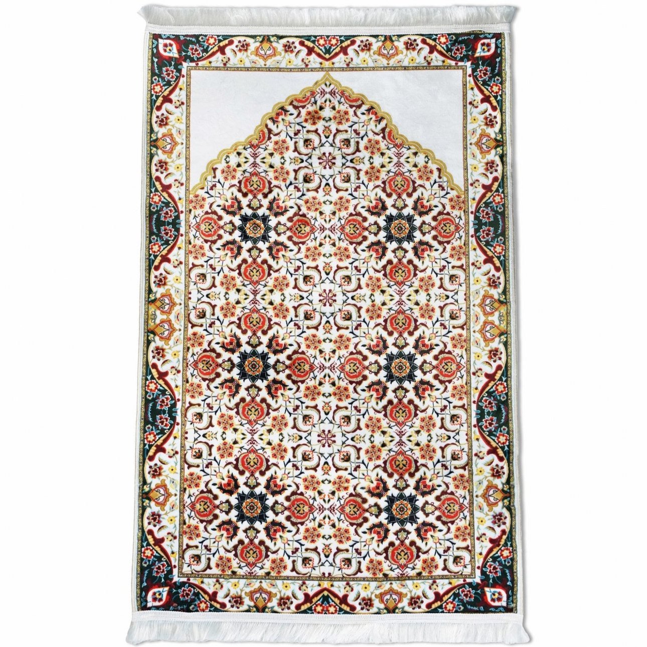 Premium Muslim Prayer Rug - White & Red Mosaic Islamic Design Prayer Mat for Home, Mosque & Travel | Non-Slip, Lightweight & Portable Islamic Carpet for Daily Salah