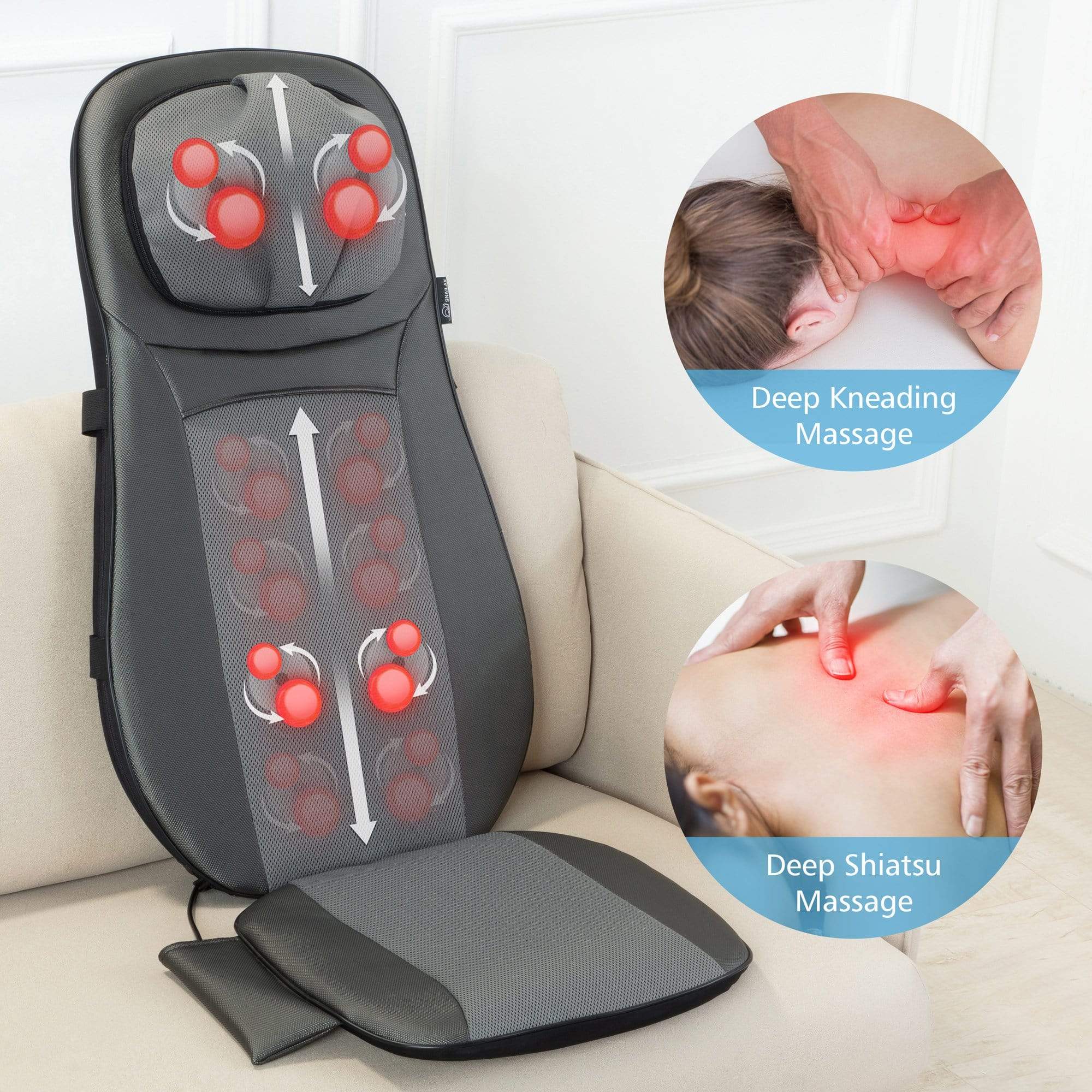 Snailax Shiatsu Neck and Back Massager with Heat - Full Back Kneading, Rolling Massage for Pain Relief - Perfect for Home, Office, and Car Use