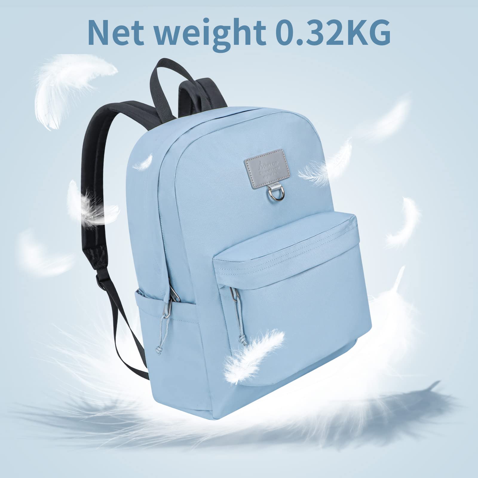 SIMTOP Lightweight Travel Backpack - Water Resistant Casual Daypack with Durable Polyester Fabric & YKK Zippers - Perfect for Work, Commuting, Hiking and Weekend Getaways - Light Blue