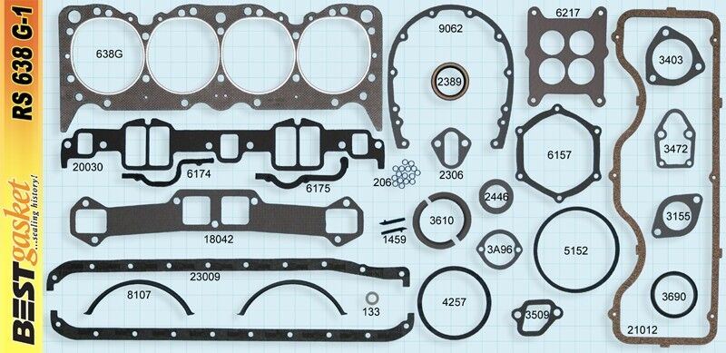 Chevy 409 Full Engine Gasket Set - Best Head, Intake & Exhaust Gaskets for 1962-65 High Performance Engines - Perfect for Engine Rebuilds & Restoration Projects