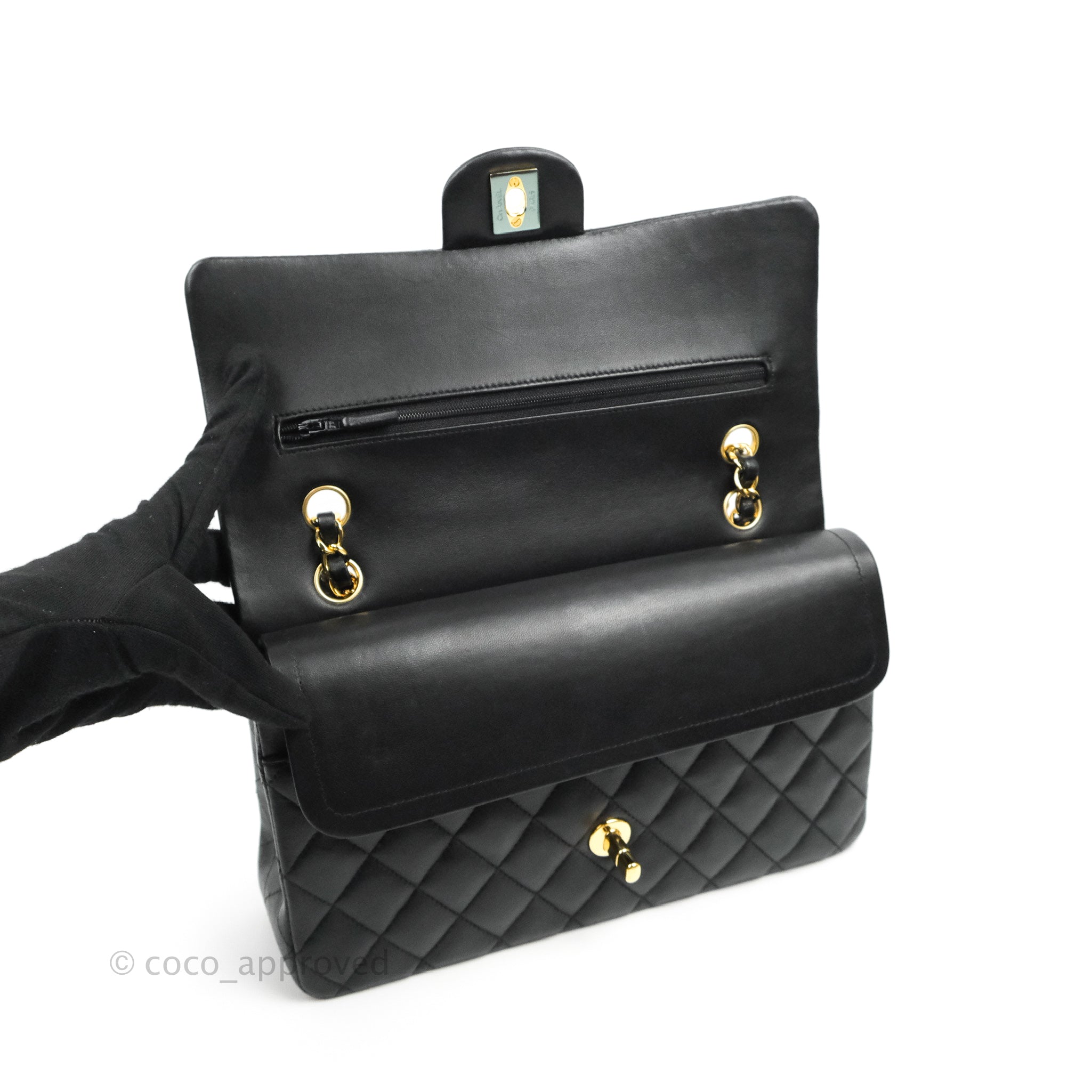 Chanel Classic M/L Medium Double Flap Bag - Black Lambskin Leather with Gold Hardware | Luxury Handbag for Women, Perfect for Evening Events & Special Occasions