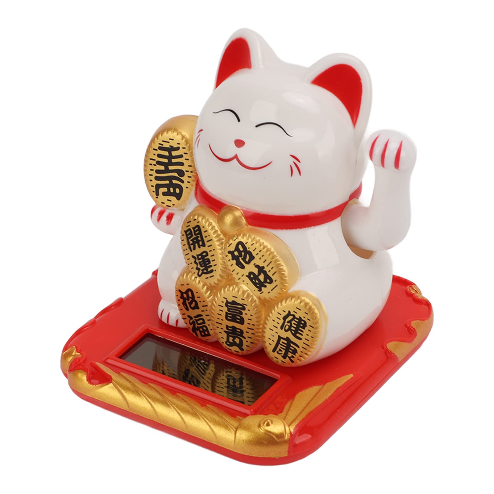 Solar Powered Lucky Cat Statue - Mini Maneki Neko with Waving Arm for Wealth & Good Fortune | Durable White Chinese Fortune Cat for Car, Bedroom, Office Decor | Perfect Feng Shui Gift for Home & Business