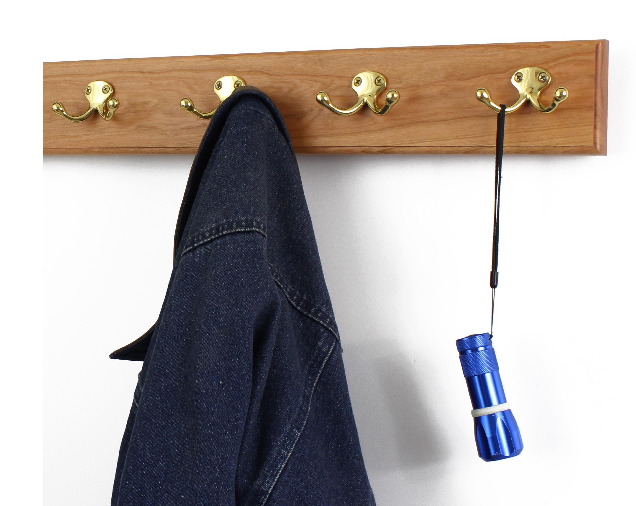 Solid Brass Double Hook Cherry Wood Coat Rack - 36
