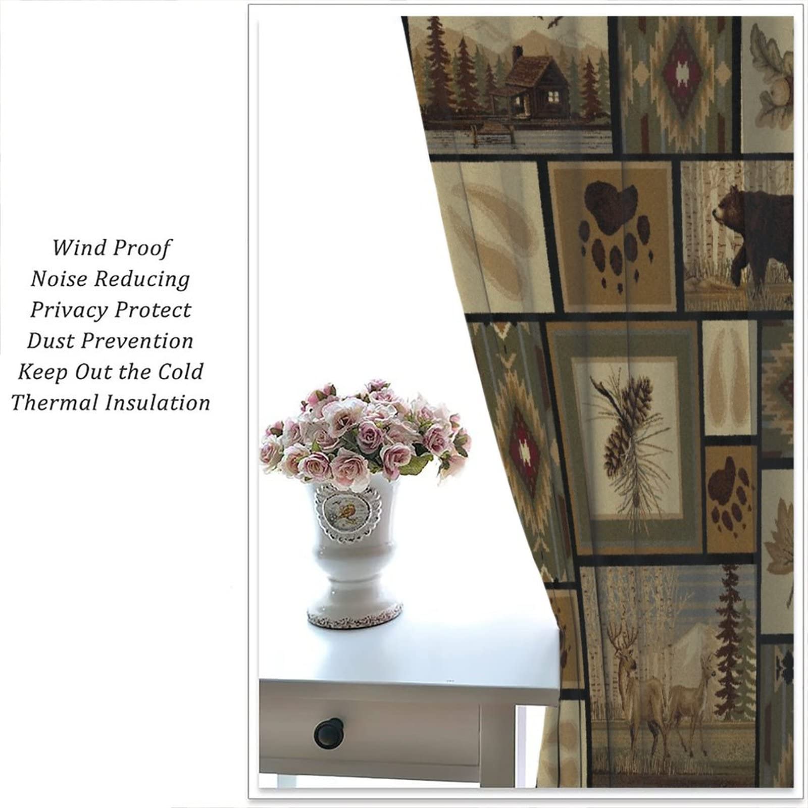 Rustic Moose Deer Blackout Curtains 42x45 Inch - Cabin Lodge Country Farmhouse Style for Bedroom & Living Room | Perfect for Cozy Cabins, Hunting Lodges & Rustic Home Decor