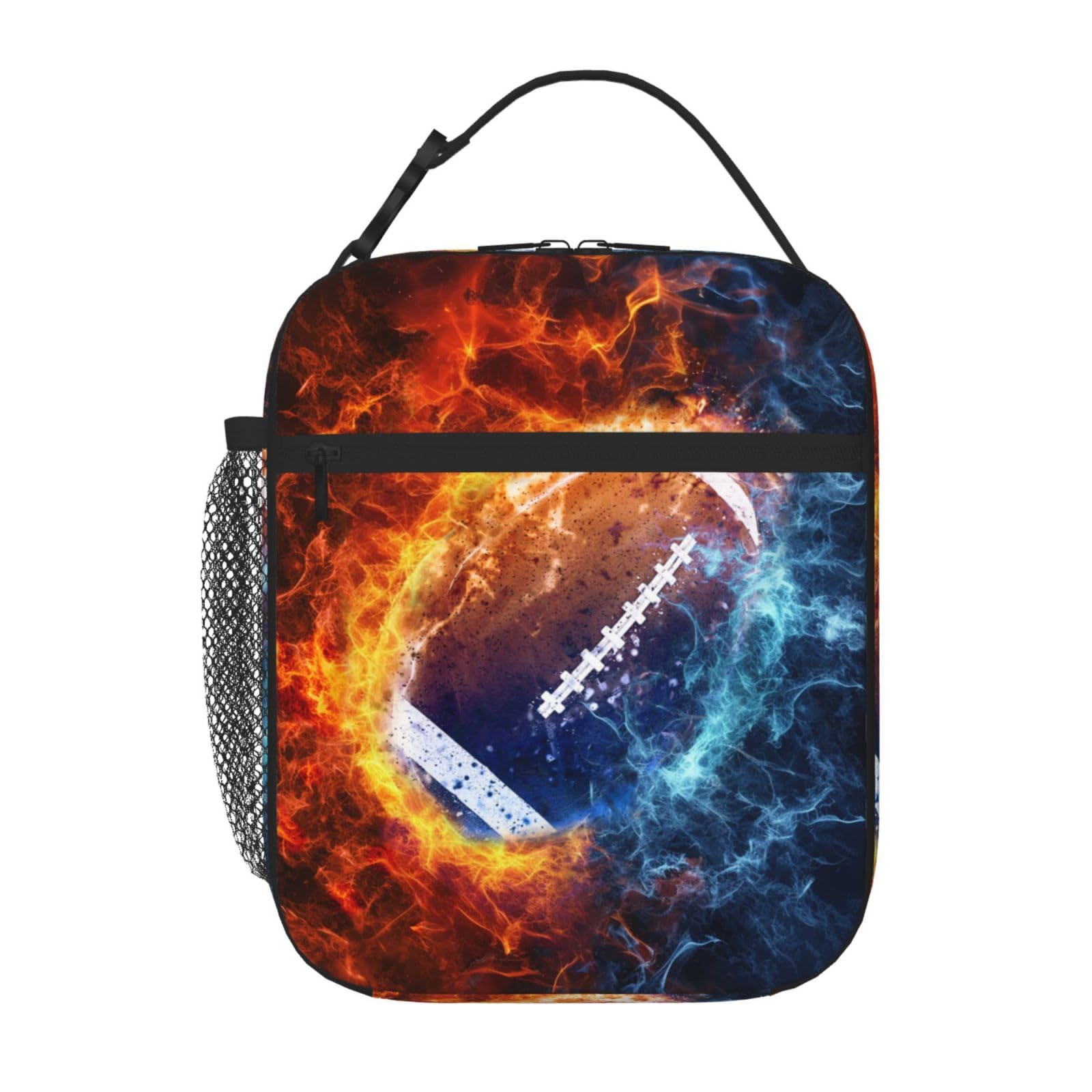 Colorful Fireball Football Insulated Lunch Box - Reusable Portable Lunch Tote Cooler Bag for Women, Men & Kids | Perfect for School, Office, Work, Travel & Picnics | American Football Themed Lunch Bag