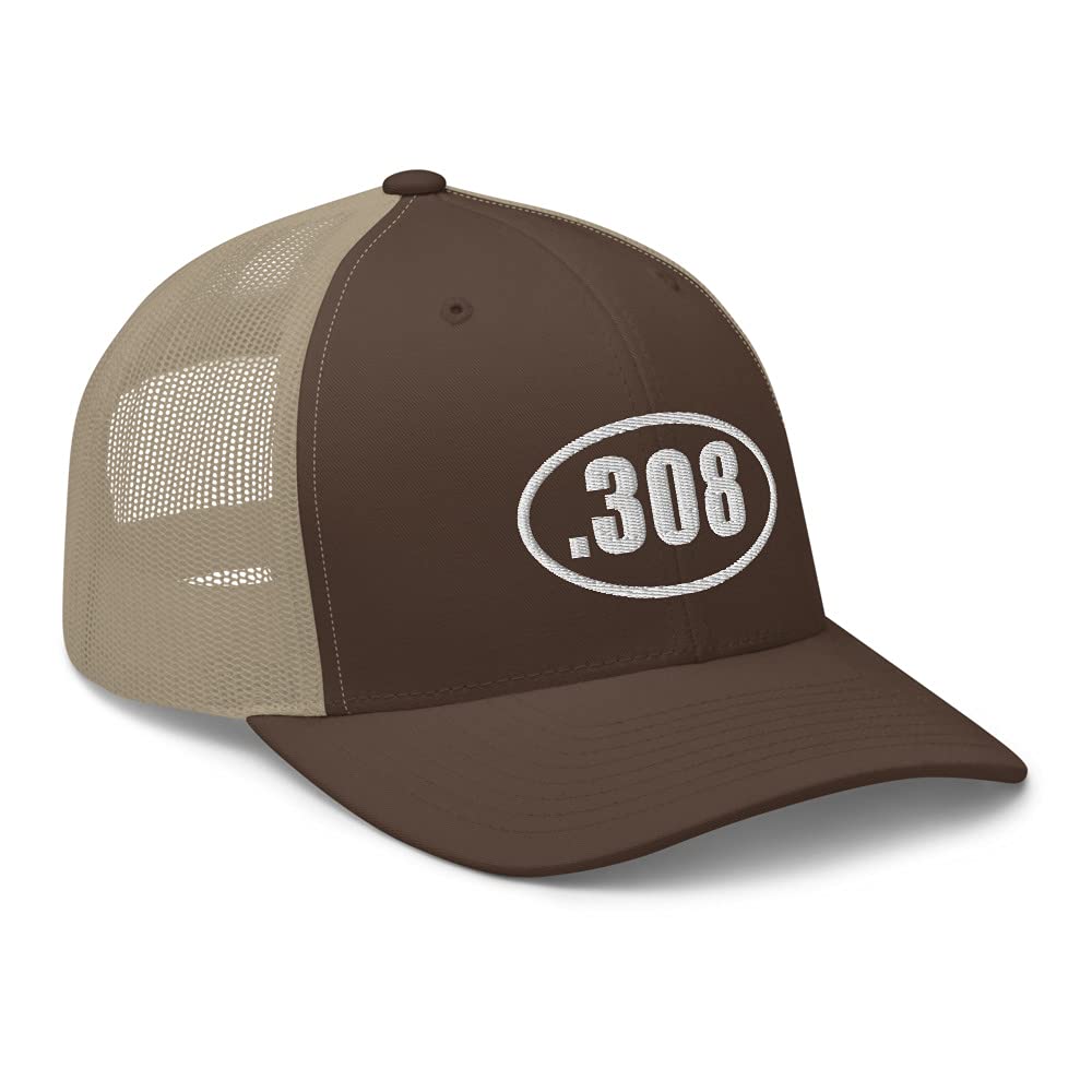 Gunner Gear 2nd Amendment Trucker Hat - .308 Rifle Country Gun 2A Cap for Men & Women - Brown/Khaki for Outdoor Shooting, Hunting & Patriotic Events
