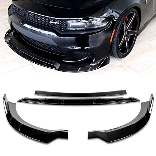 HYPERSPEED Front Bumper Spoiler Lip + Side Skirt Extension Rocker Panel Splitter Diffuser ABS for Dodge Charger 2015-2021 - Black Car Body Kit (86