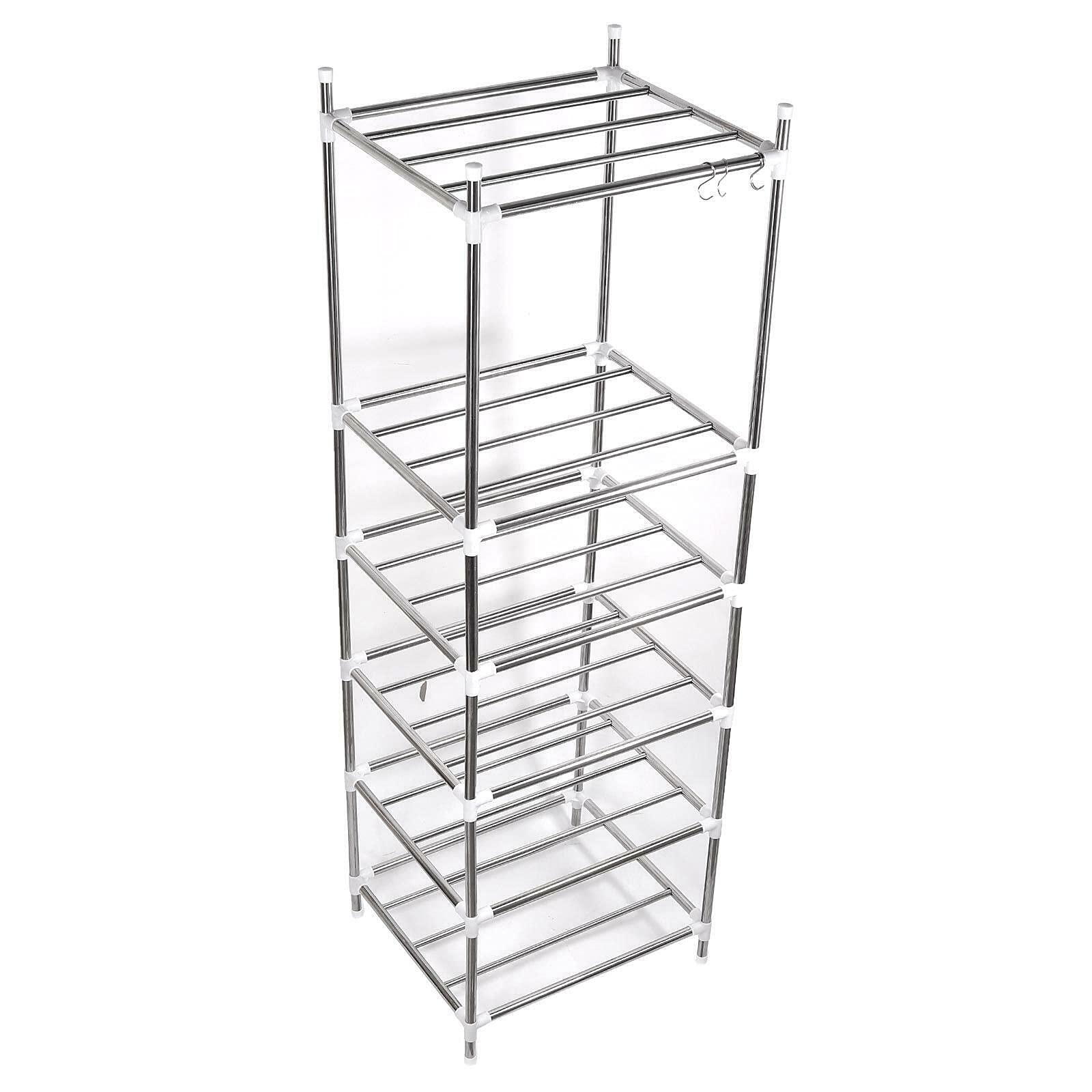 6-Tier Chrome Metal Kitchen Storage Rack - Space Saving Organizer for Kitchen, Office, Bathroom & Bedroom - Perfect for Spice Jars, Books, Decor & More - Wall Mount or Freestanding Shelf Unit
