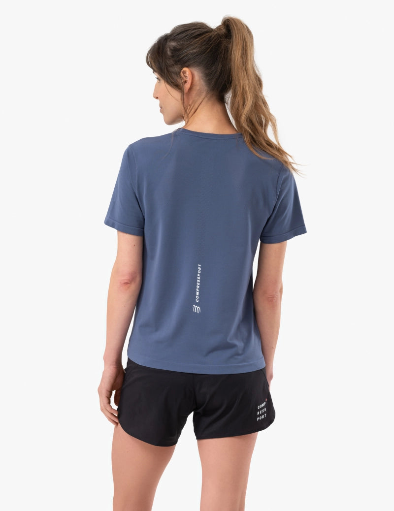 Compressport Women's Performance Short Sleeve Running Shirt - Moisture Wicking Athletic Top for Workouts & Training - Indigo Blue