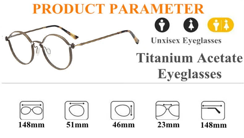Stylish Black Unisex Full Rim Round Titanium Acetate Eyeglasses TV002 - Perfect for Reading, Work & Everyday Fashion