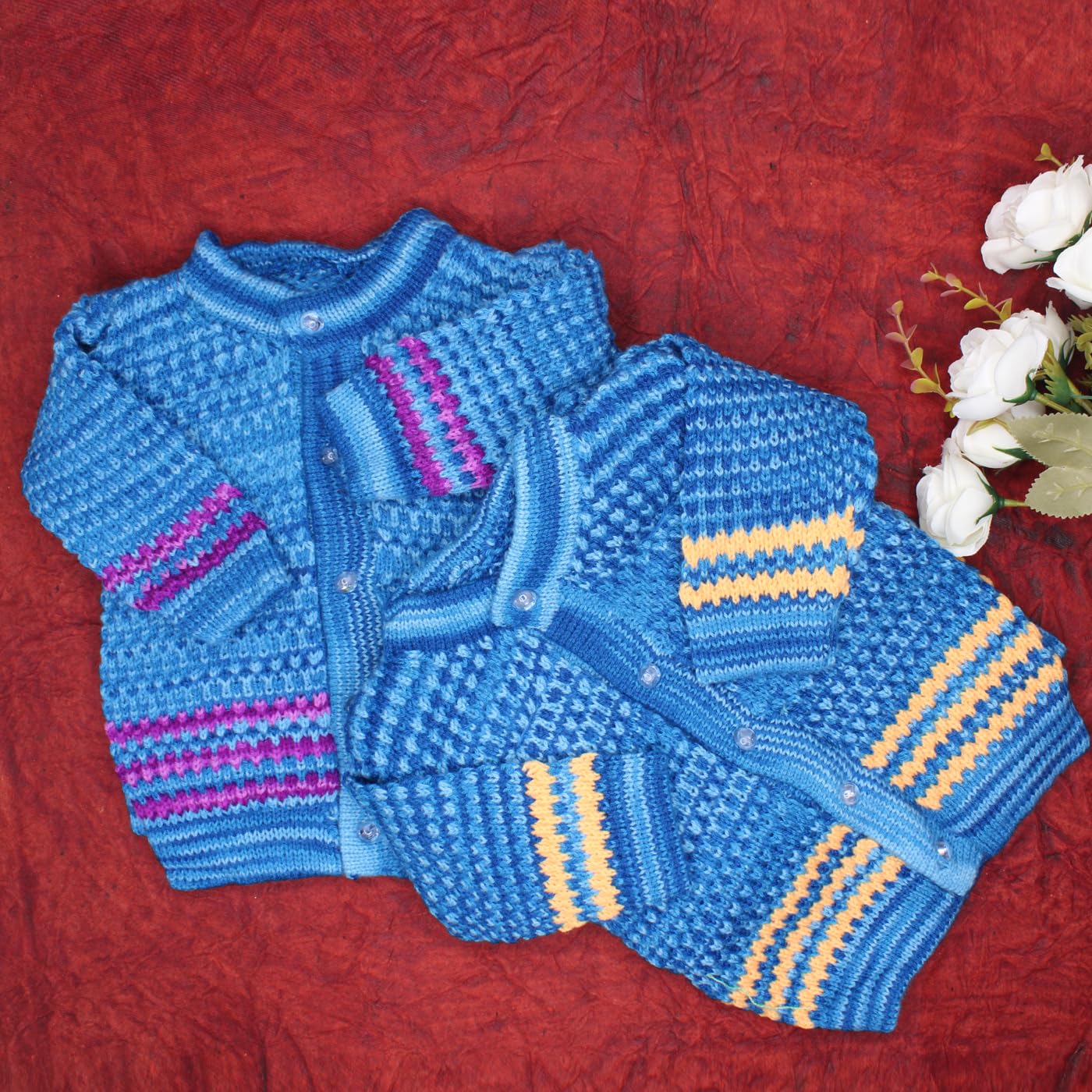 Soft & Warm Woolen Baby Suit Set - Newborn Winter Wear 4-Piece Outfit with Pajamas, Cap & Socks for Boys & Girls (0-3 Months) - Perfect for Cold Weather & Indoor Comfort