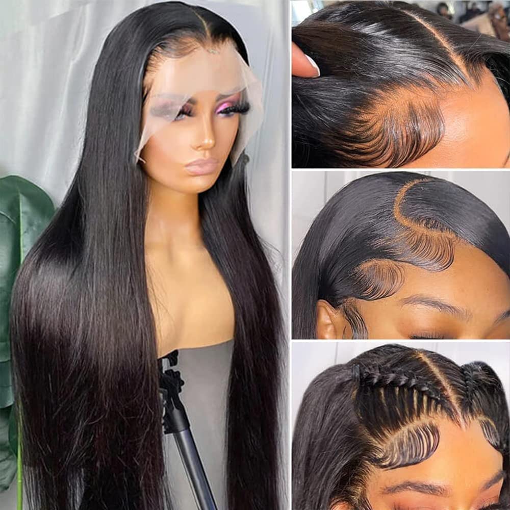 34 Inch Straight Lace Front Wigs Human Hair - Pre Plucked Bleached Knots, Glueless 180% Density 13×4 HD Lace - Natural Hairline with Baby Hair for Women | Perfect for Daily Wear, Cosplay, and Special Occasions