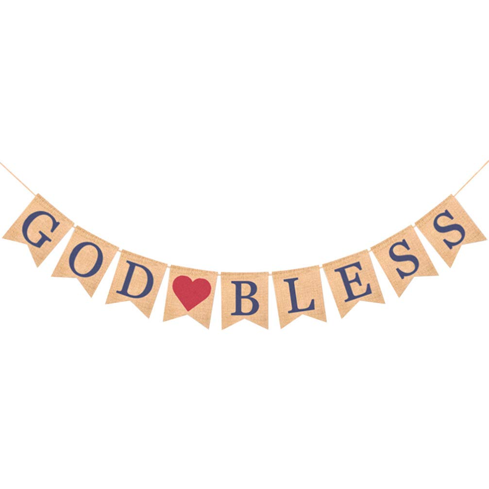 PRETYZOOM GOD BLESS Burlap Banner - Baptism, Christening, Baby Shower, Birthday & Wedding Party Decorations - Rustic Hanging Sign for Religious Celebrations & Home Decor