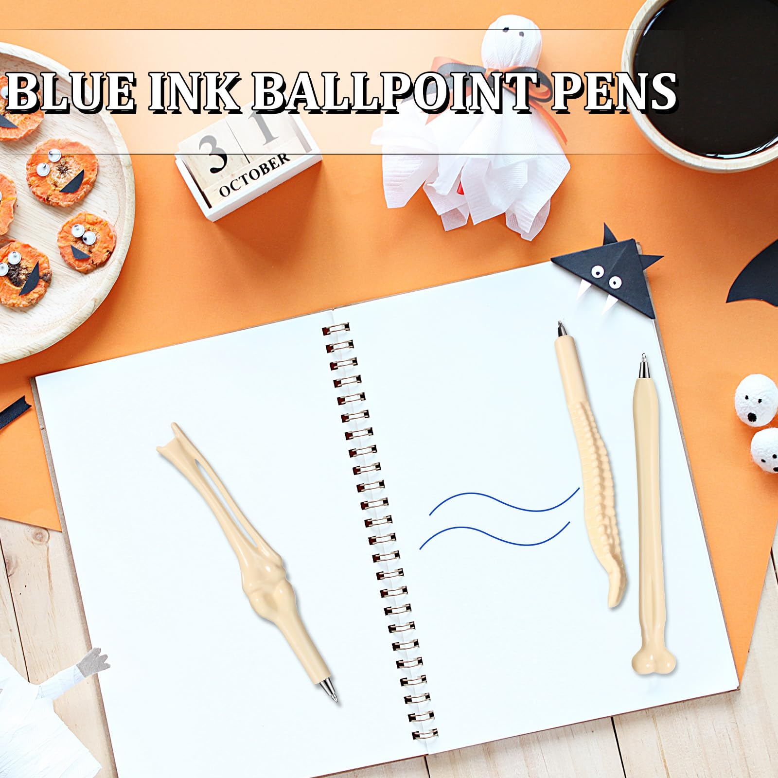 Outus 60-Pack Novelty Skeleton Finger Ballpoint Pens - Fun Bone Shape Pens with Blue Ink for School, Office, Halloween & Parties - Perfect for Doctors, Nurses, Teachers & Students (60 Pieces)