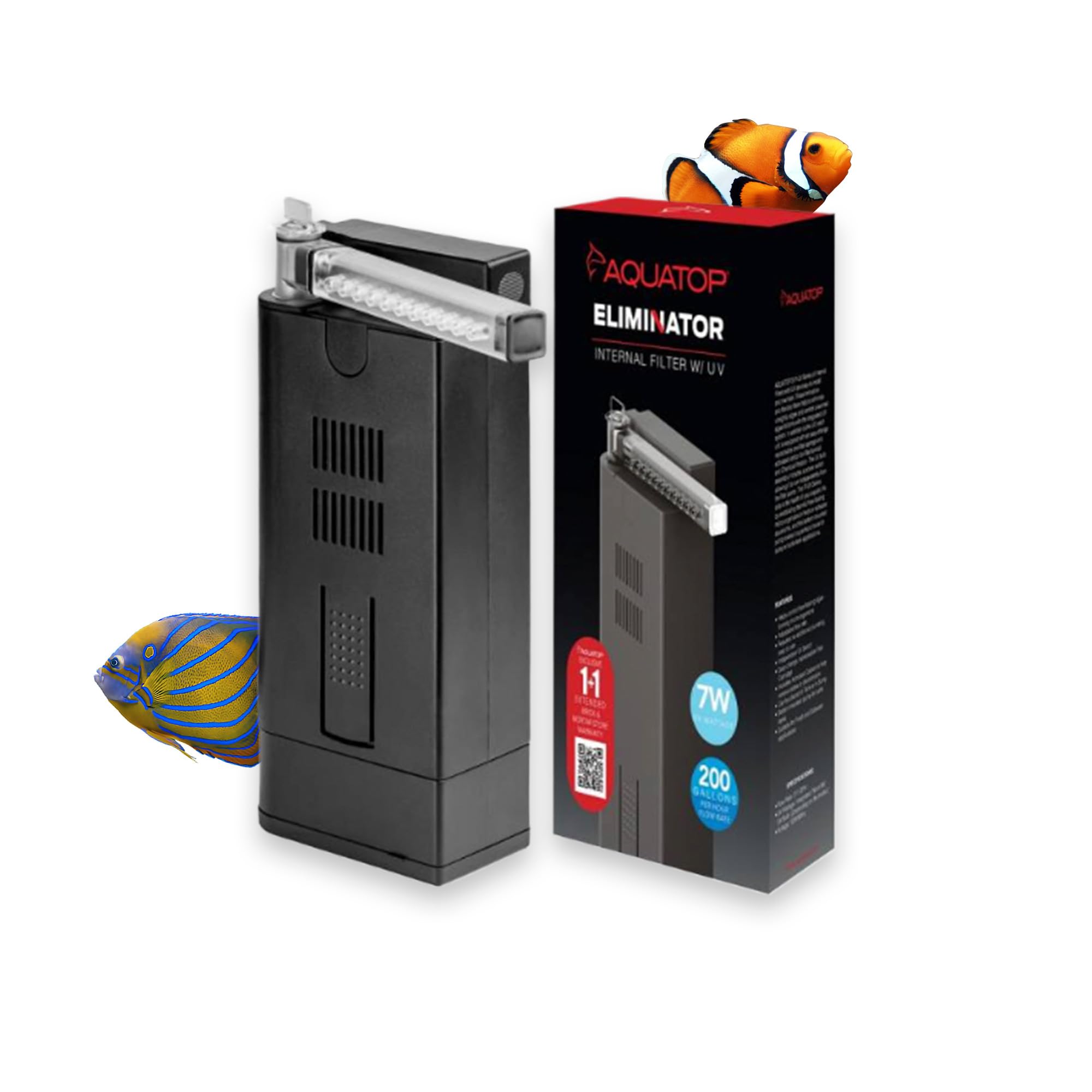 Aquatop 200 GPH Slim Internal Aquarium Filter with 7W LED Light - Crystal Clear Water for Freshwater & Saltwater Fish Tanks - Quiet Submersible Filter for Home & Office Aquariums - Perfect for Betta Fish, Shrimp & Small Aquatic Pets
