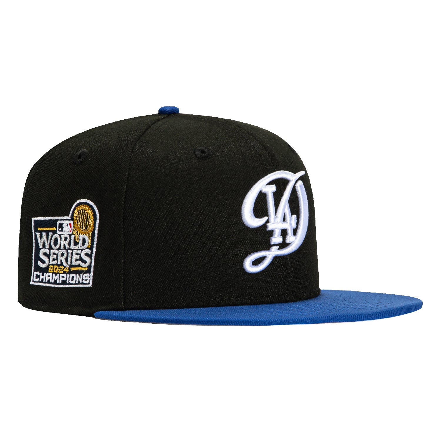 New Era 59Fifty Los Angeles Dodgers 2024 World Series Champions Patch Snapback Hat - Black & Royal Blue - Official MLB Baseball Cap for Fans & Collectors - Perfect for Games, Streetwear & Sports Fashion