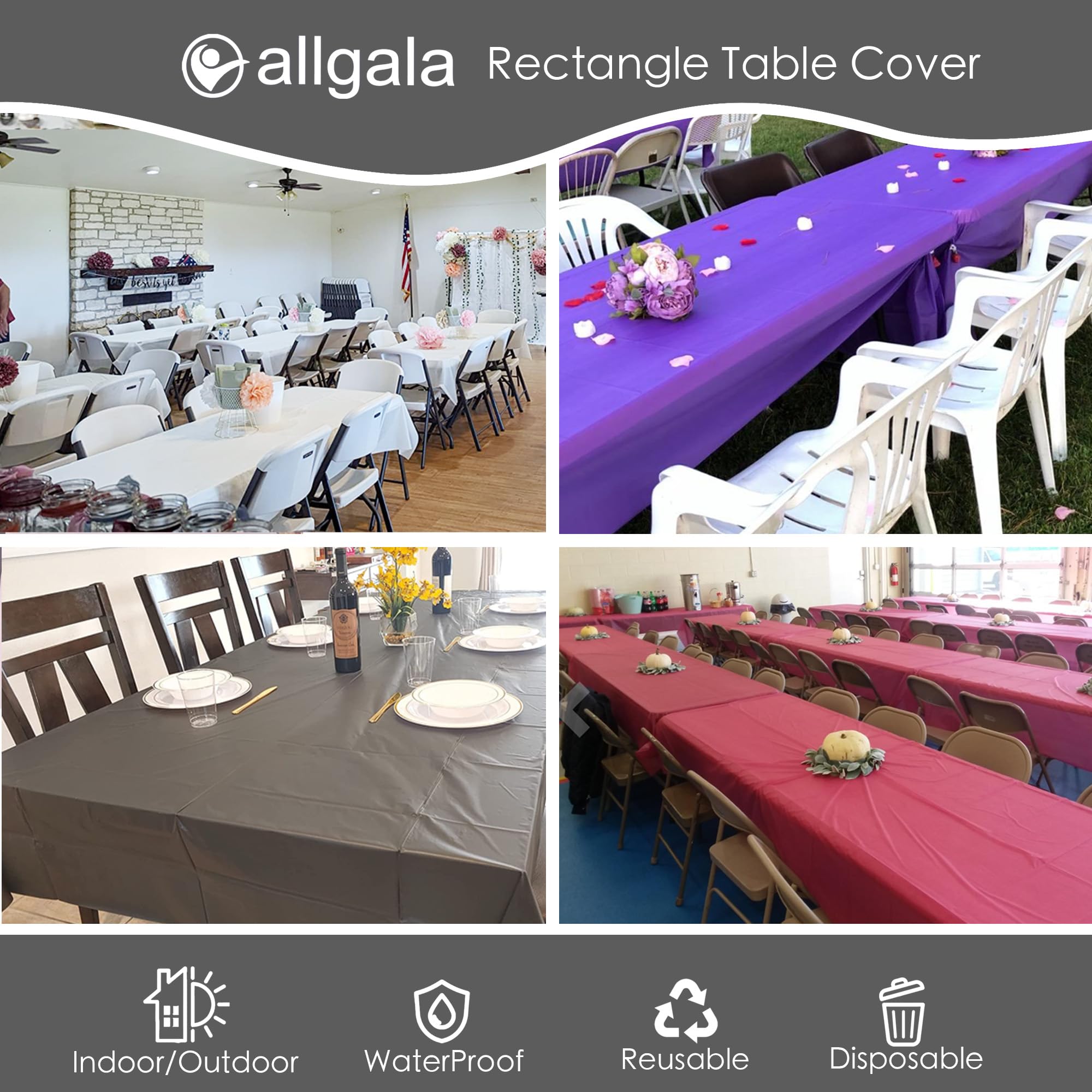 Allgala Waterproof Disposable Tablecloth 6-Pack (54x108 Inches) - Coral - Perfect for Parties, Birthdays, Weddings, Picnics & Home Decor | Durable & Spill-Proof Dining Table Cover for Indoor & Outdoor Events