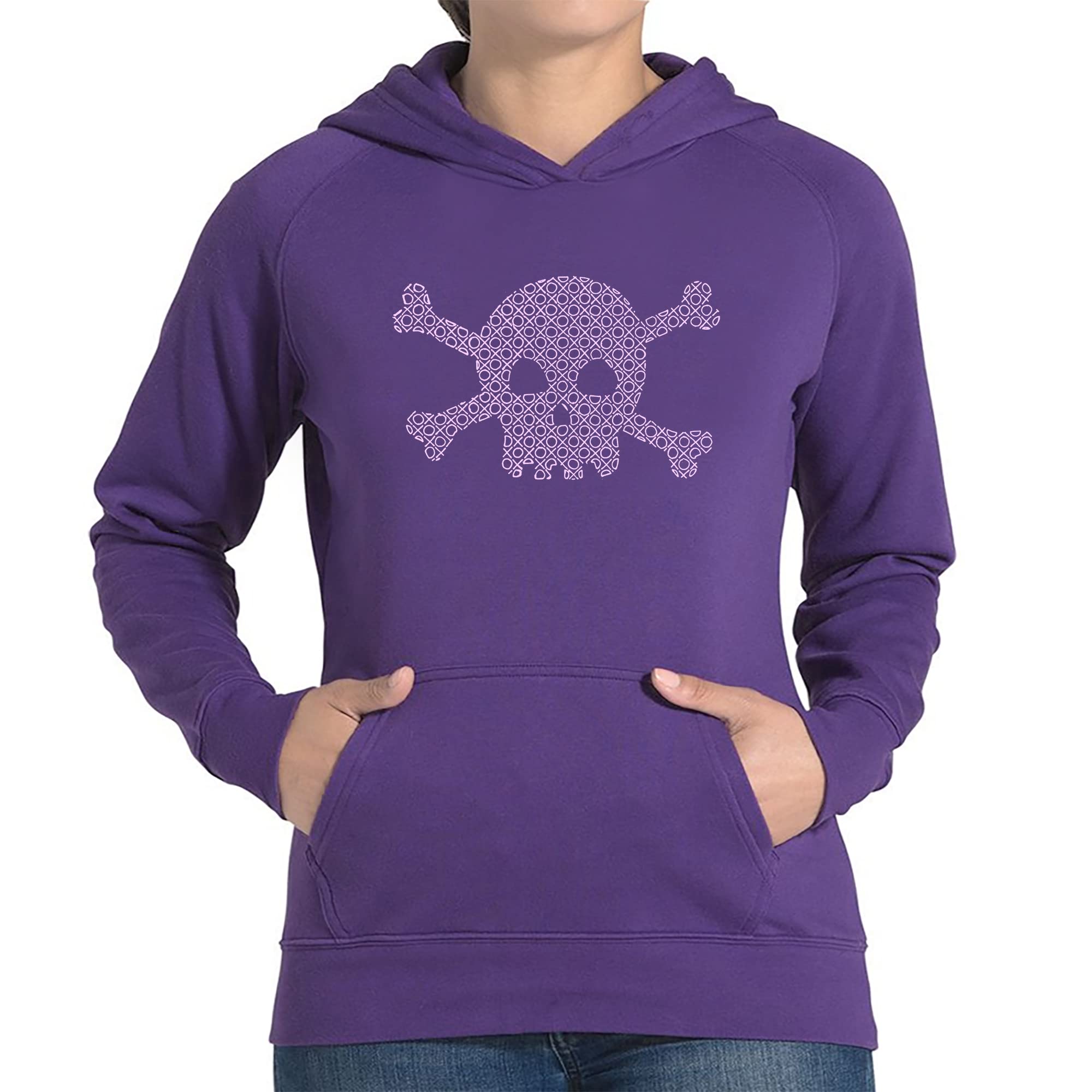 LA POP ART Women's XOXO Skull Graphic Hooded Sweatshirt - Soft Fleece Pullover with Word Art Design for Casual Wear & Street Style Fashion