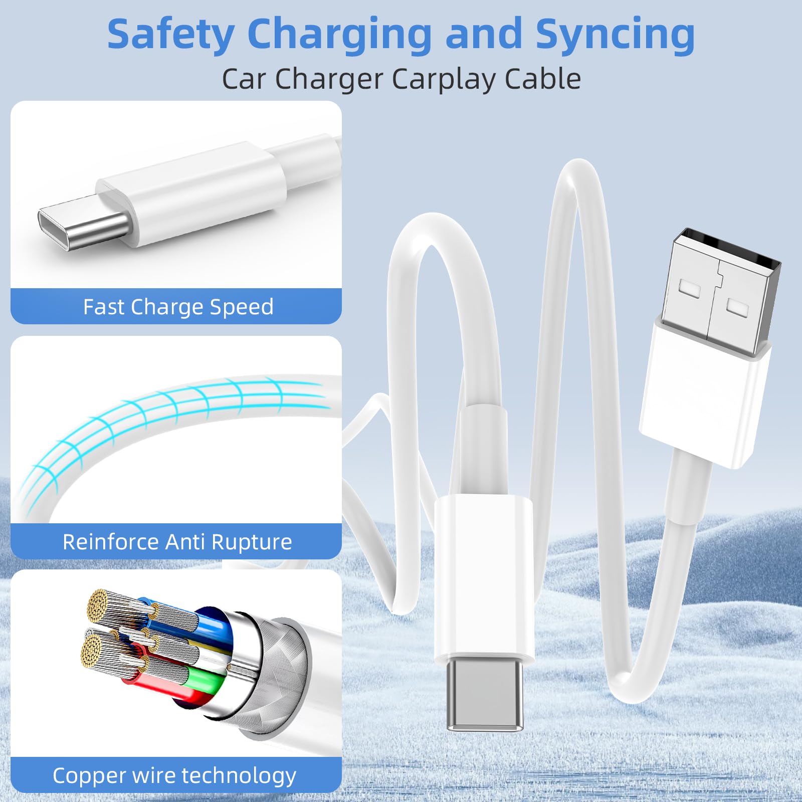 2-Pack 3FT USB A to USB C Fast Charging Cable for iPhone 16/15/Plus/Pro Max, iPad Pro 12.9/11, Air 5th/4th Gen - Durable Car Charger & CarPlay Compatible for Home, Office & Travel Use