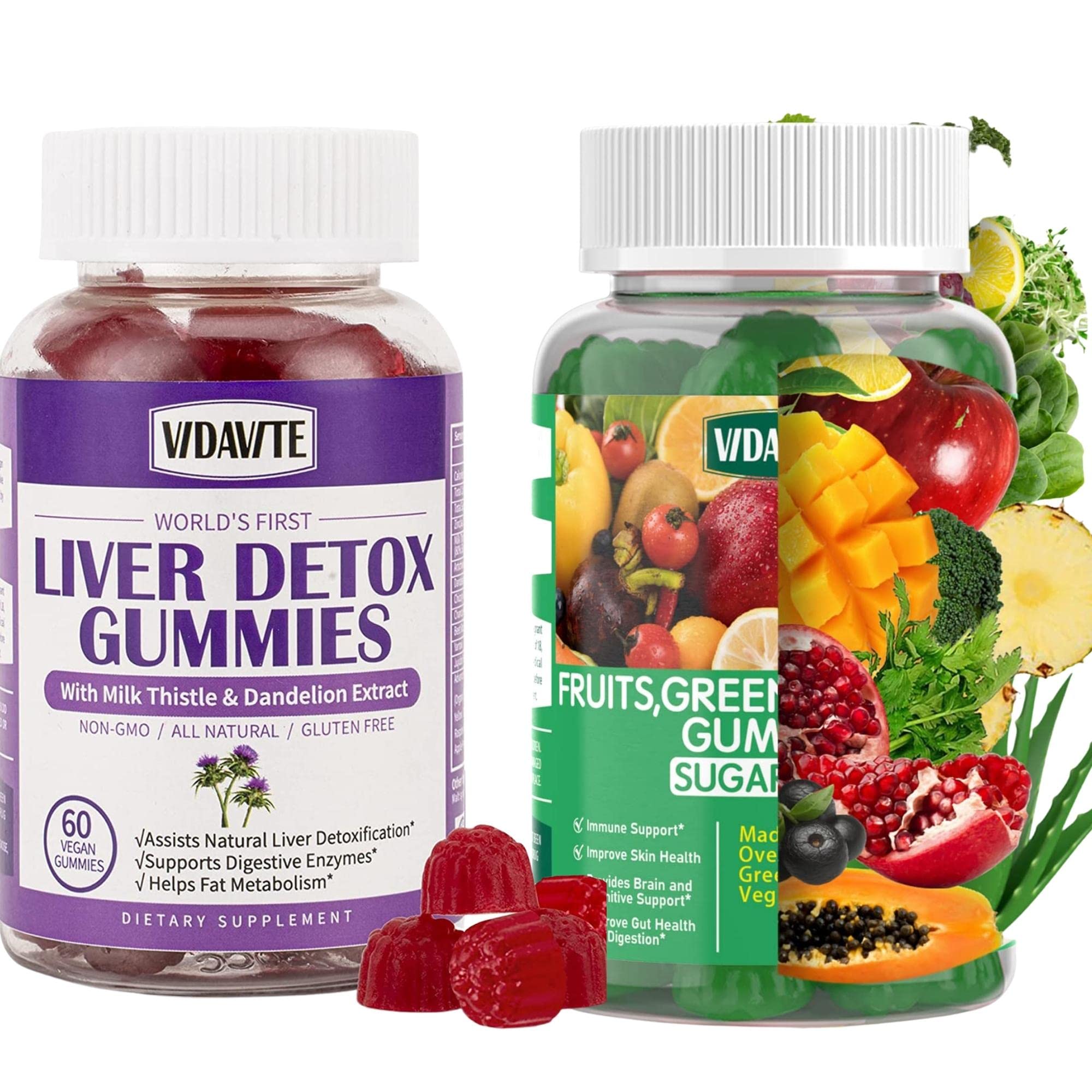 Liver Cleanse Detox & Repair Gummies with Fruits, Greens and Veggies - 30-Day Supply for Liver Support & Digestive Health | Perfect for Daily Detox, Post-Party Recovery & Wellness Routine