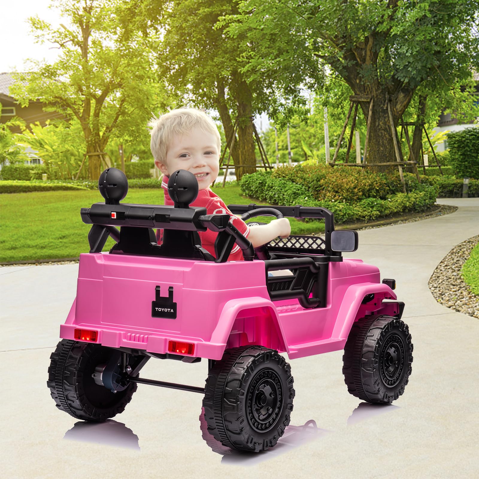 12V Licensed Toyota Ride On Truck for Kids - Battery Powered Electric Car with Remote Control, Music, LED Lights & Safety Belt | Pink Kids Ride-On Toy for Indoor & Outdoor Play, Birthday Gifts