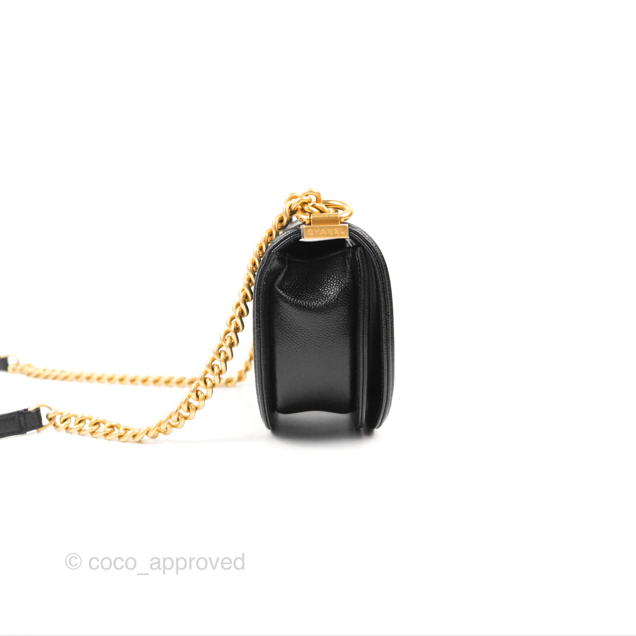 Chanel Boy Messenger Bag Black Caviar Leather with Aged Gold Hardware - Luxury Crossbody Bag for Women, Perfect for Work, Travel & Evening Events