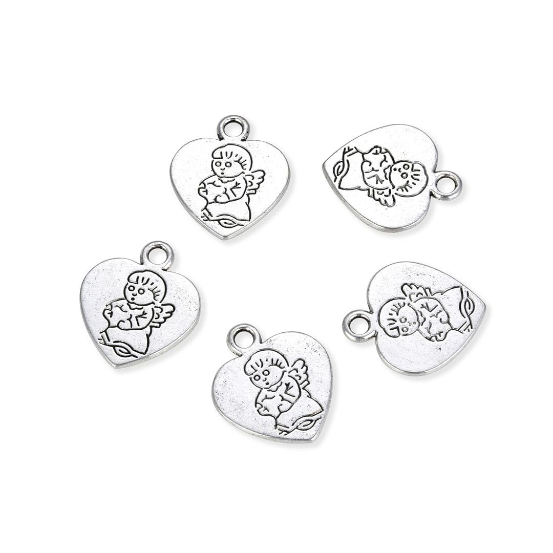 Adabele Angel Cross Pendant - Religious Heart Charm in Antique Silver for Necklace, Bracelet, Anklet, Earrings & Keychain - Handmade Jewelry Making Supplies - Perfect for DIY Crafts, Gifts & Spiritual Accessories