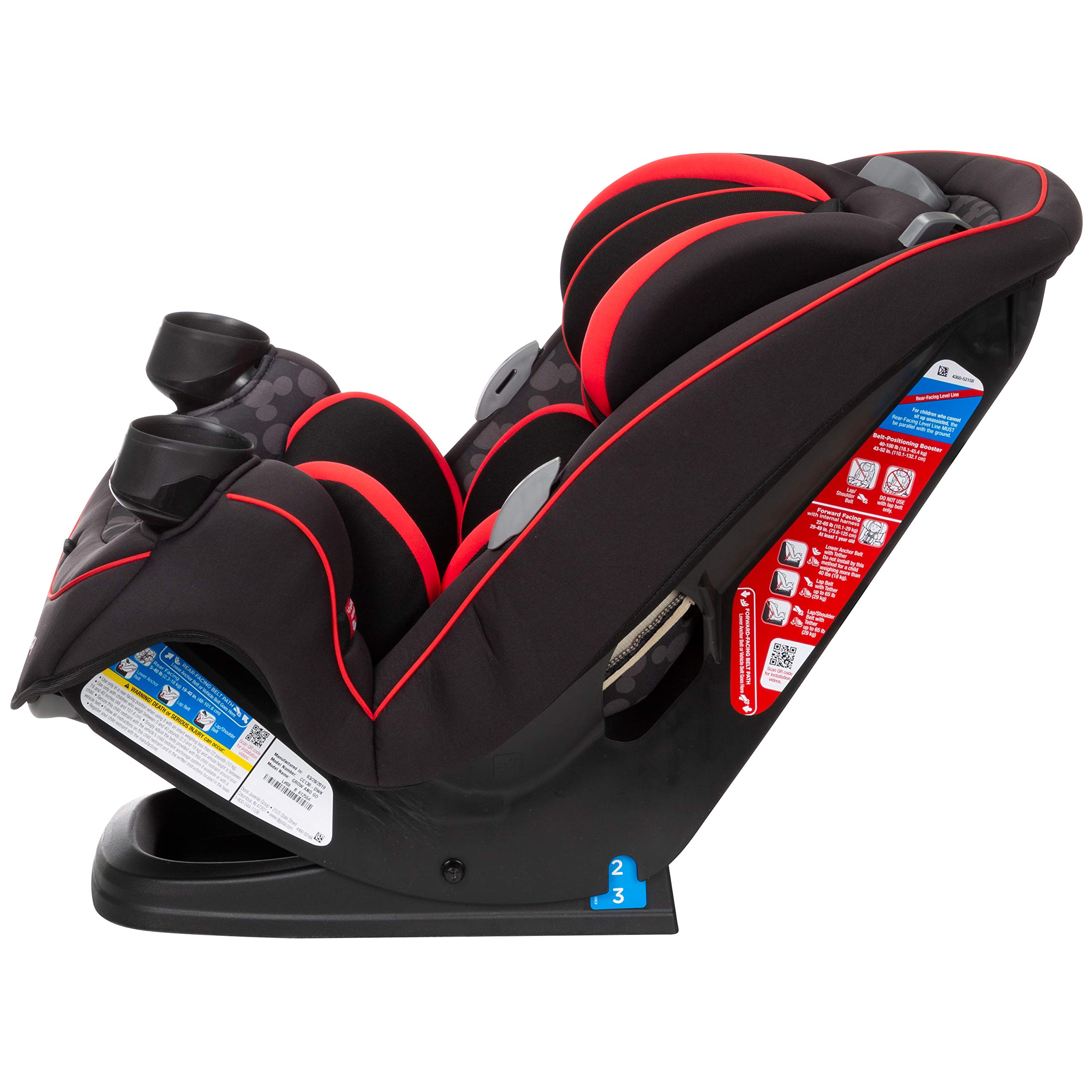 Disney Mickey Mouse Convertible Car Seat for Kids - Rear Facing (5-40 lbs) & Forward Facing (30-65 lbs) to Booster (40-100 lbs) - Safe Infant to Toddler Car Seat with Simply Mickey Design - Perfect for Family Road Trips & Daily Commute