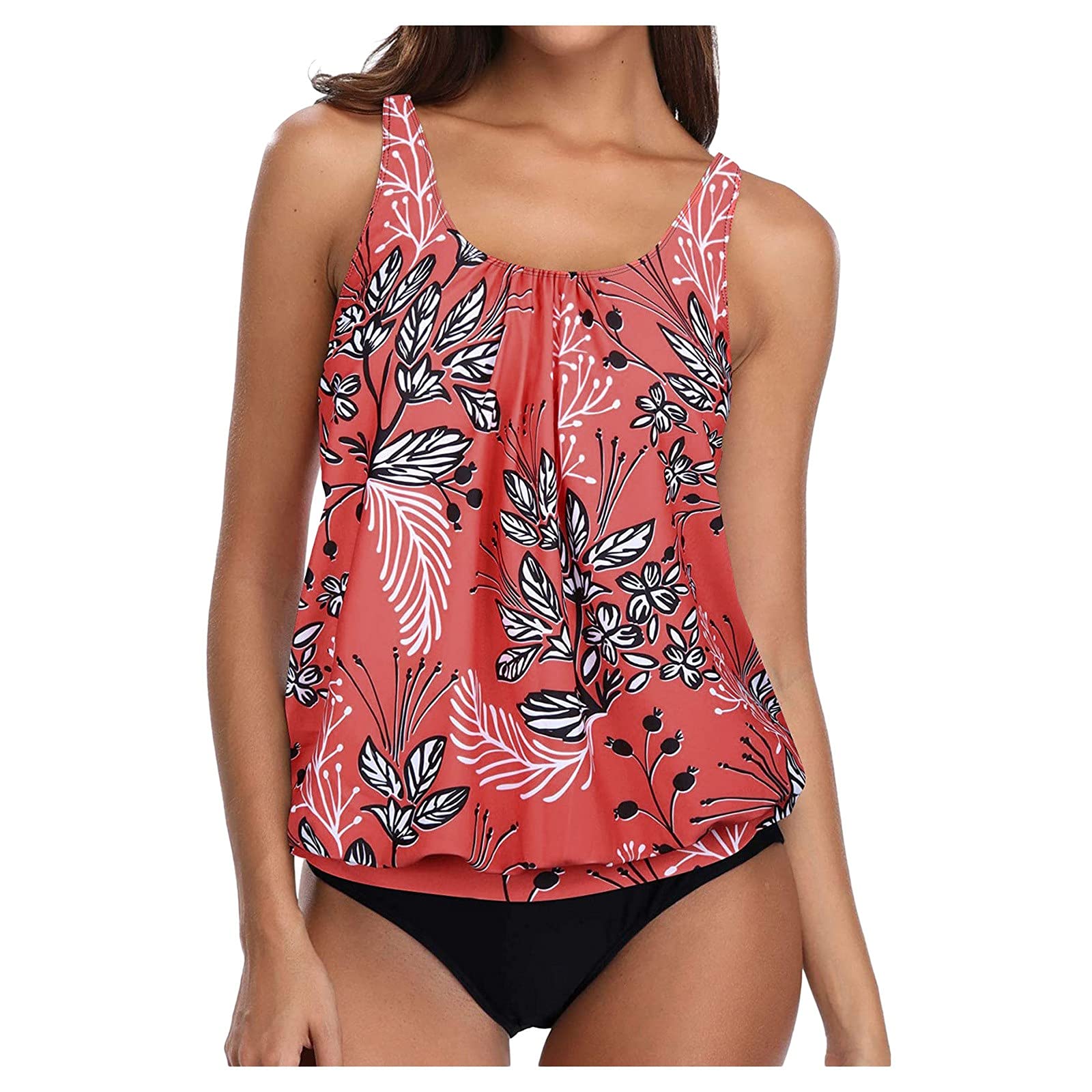 Plus Size Strappy Print Swimdress Tankini Set - 2 Piece Women's Swimsuits with Back Piece for Beach, Pool & Vacation | Flattering Coverage for Curvy Figures